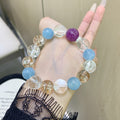 Qiaoen Colorful Candy Natural White Crystal Aquamarine Gold Foil Glue Flower Amethyst Multi-Gemstone Bracelet for Women Fashionable