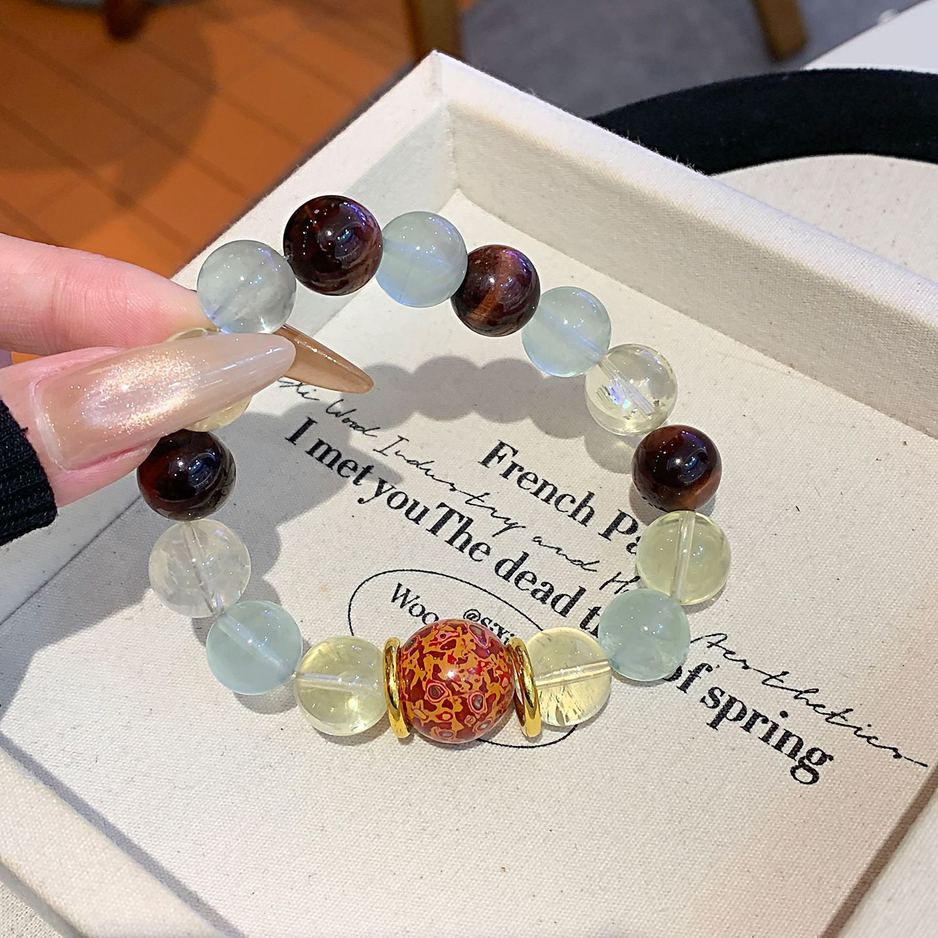 Natural Multi-Gemstone Crystal Bracelet Lemon Crystal Crystal Bracelet Original Niche Design Green Fluorite Bracelet Crystal