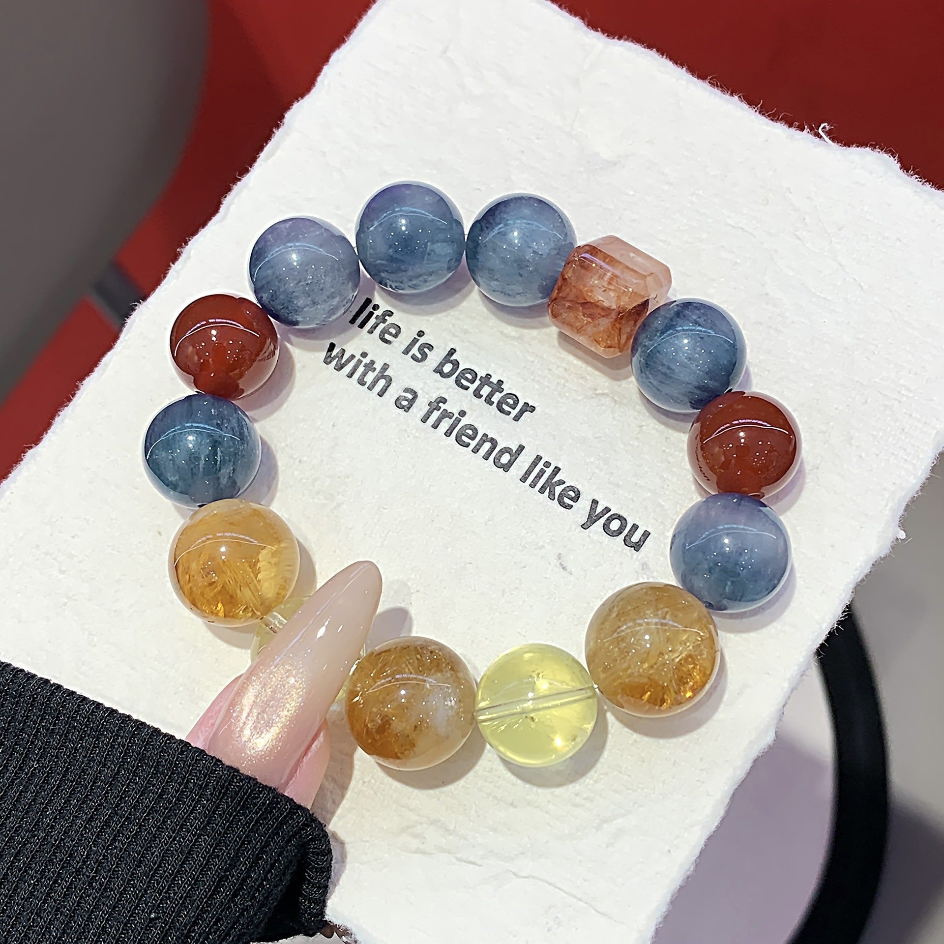 【Loulan】Natural Blue Green Crystal Yellow Gum Flower Multi-Gem Bracelet Fashionable and Versatile Women's Jewelry Crystal Beads