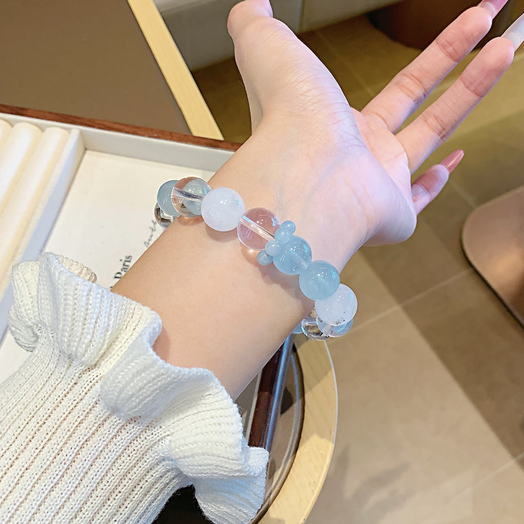 Original Design Multi-Gem Bracelet Aquamarine White Crystal Beaded Bracelet for Women Crystal Hand Jewelry Exquisite Bracelet