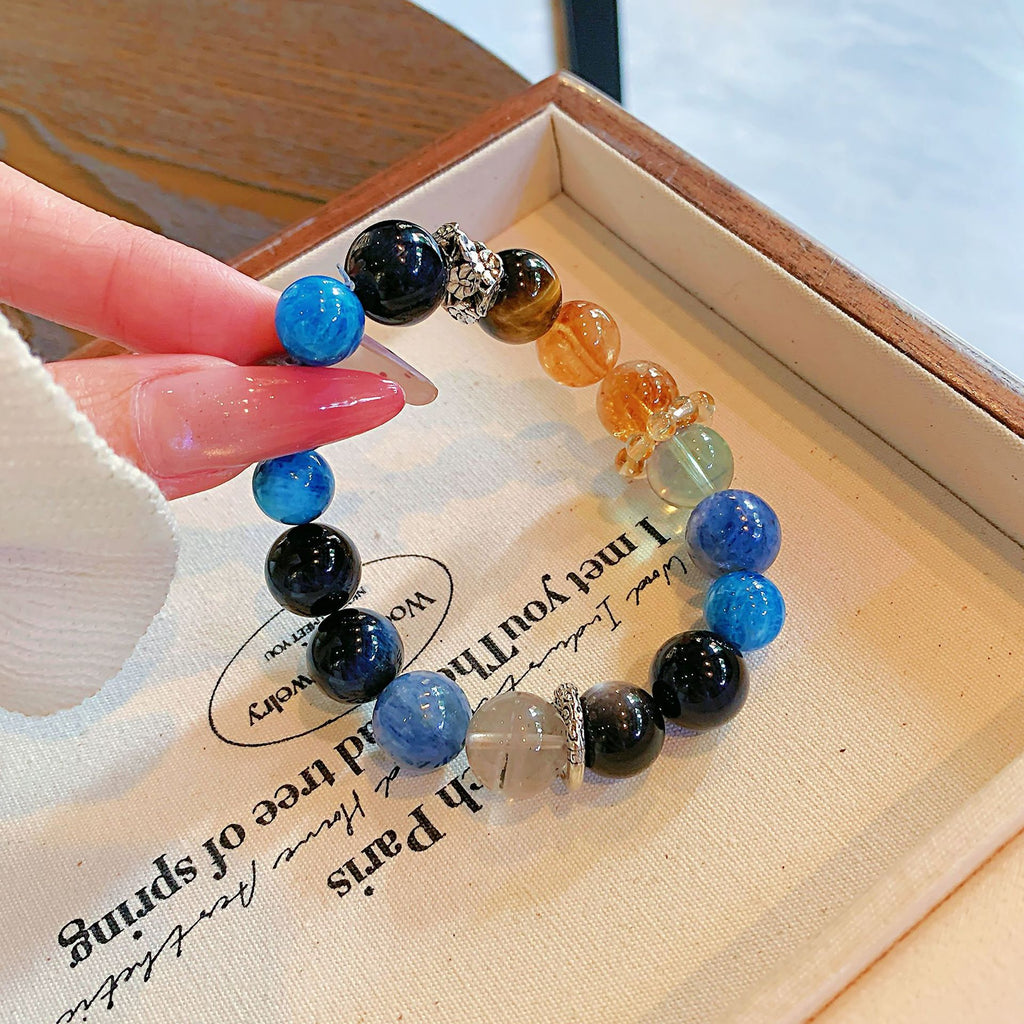 Natural Silver Obsidian Crystal Bracelet Women's Blue Crystal Fashion Versatile Elegant Bracelet Crystal Hand Jewelry Night Market Stall