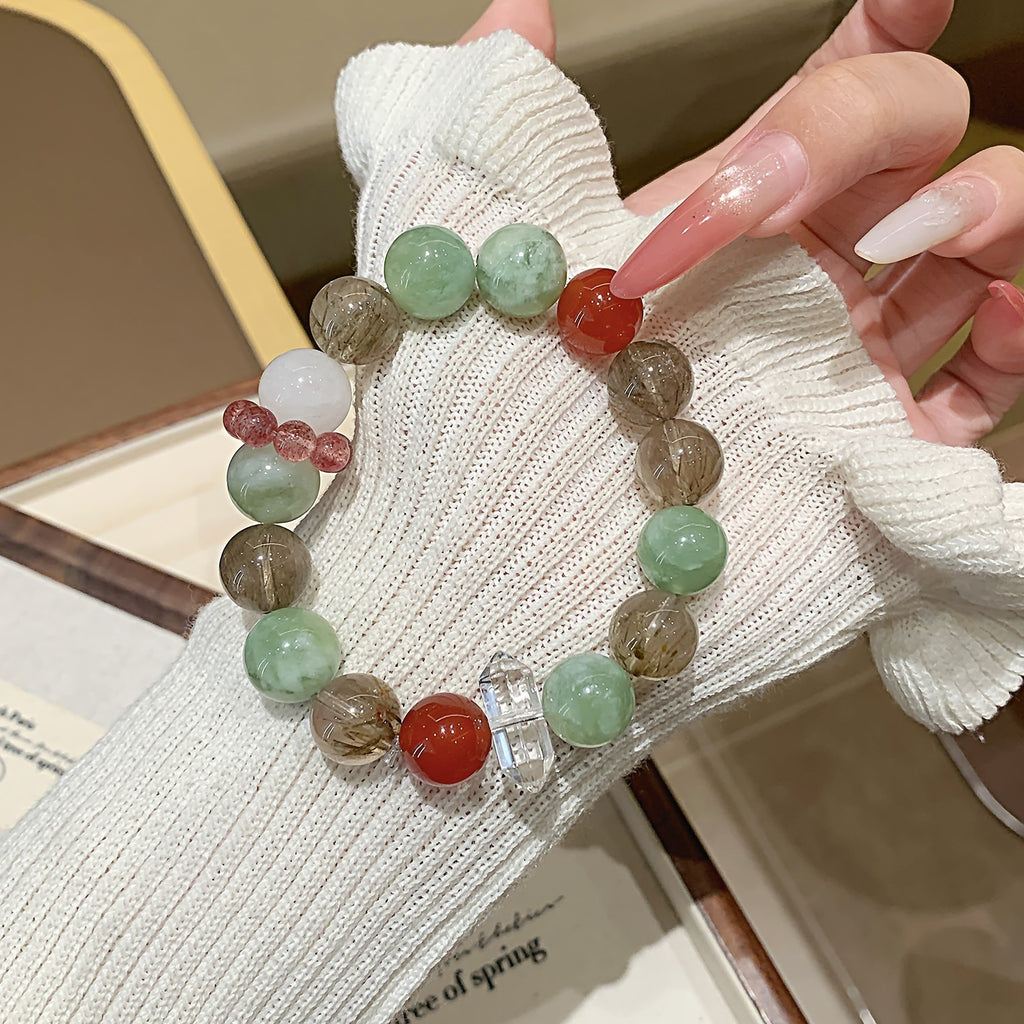 Green Grape Milk Cap Xiuyan Natural Crystal Bracelet Xiuyu Multi-Gem Bracelet Qingti Milk Cap Bracelet High-end Bracelet