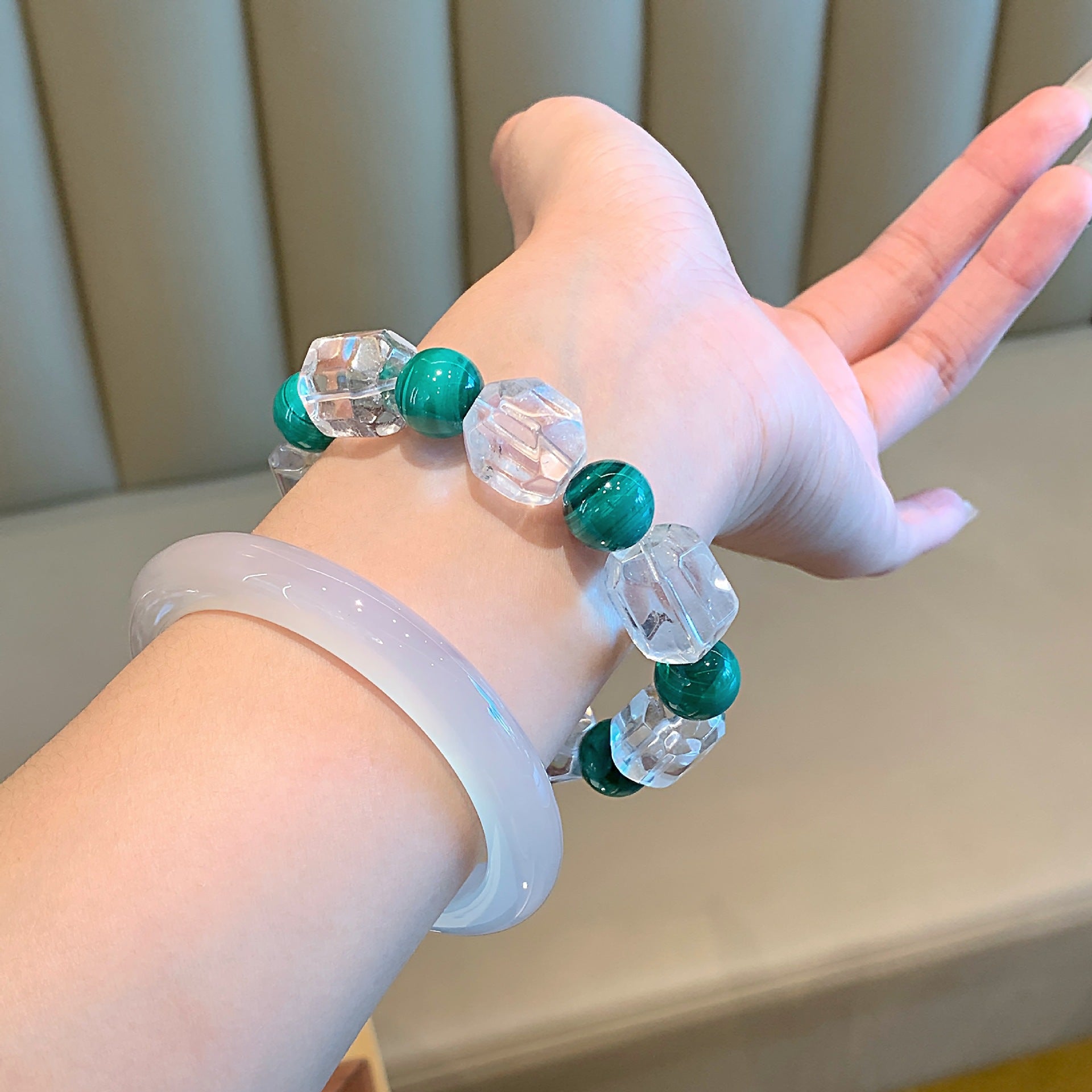 Natural White Crystal Faceted Sugar Cube Bracelet Crystal String Rubik's Cube Accessories Original Design Malachite Crystal Bracelet