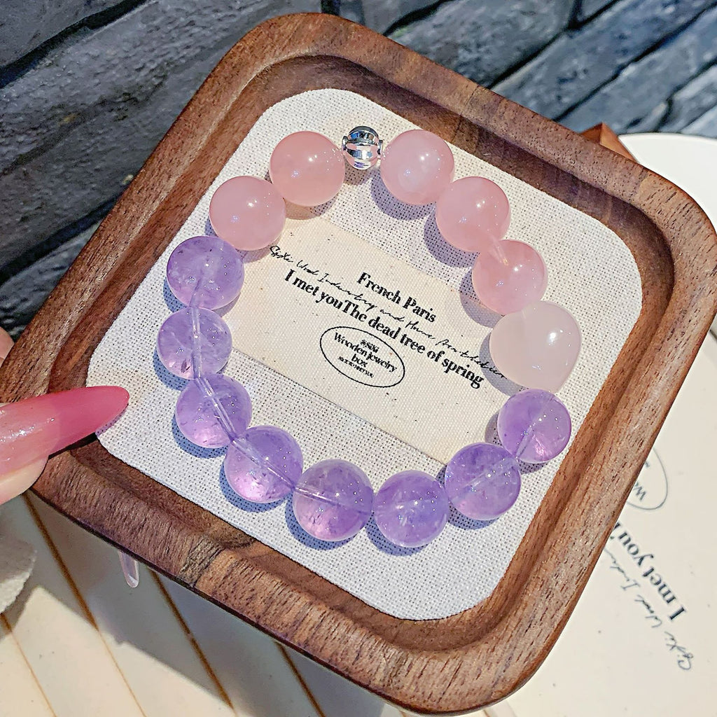 Natural Pink Crystal Gradient Amethyst Gradient with Amethyst Bracelet Natural Crystal Light Luxury Bracelet Crystal Beads
