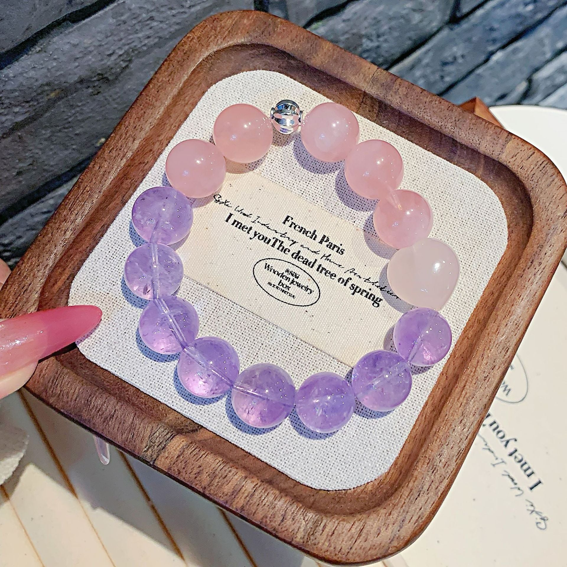 Natural Pink Crystal Gradient Amethyst Gradient with Amethyst Bracelet Natural Crystal Light Luxury Bracelet Crystal Beads