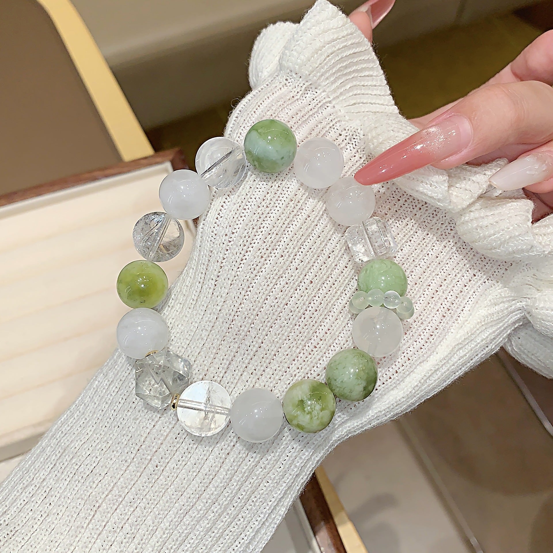 Green Grape Milk Cap White Natural Xiuyan White Crystal Multi-Gem Bracelet for Women Gift Light Luxury Beaded Bracelet Crystal Chain