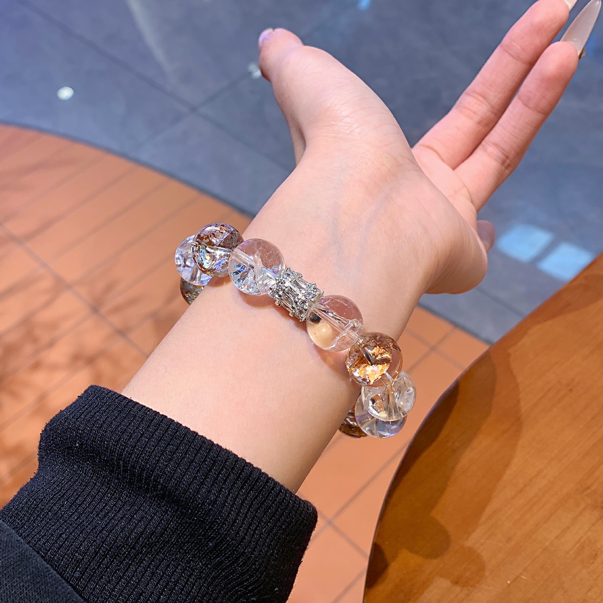 Original Design Natural Crystal Bracelet Cross-border Hot-Selling Hand Jewelry with White Crystal Gold Foil Explosive Crystal Bracelet