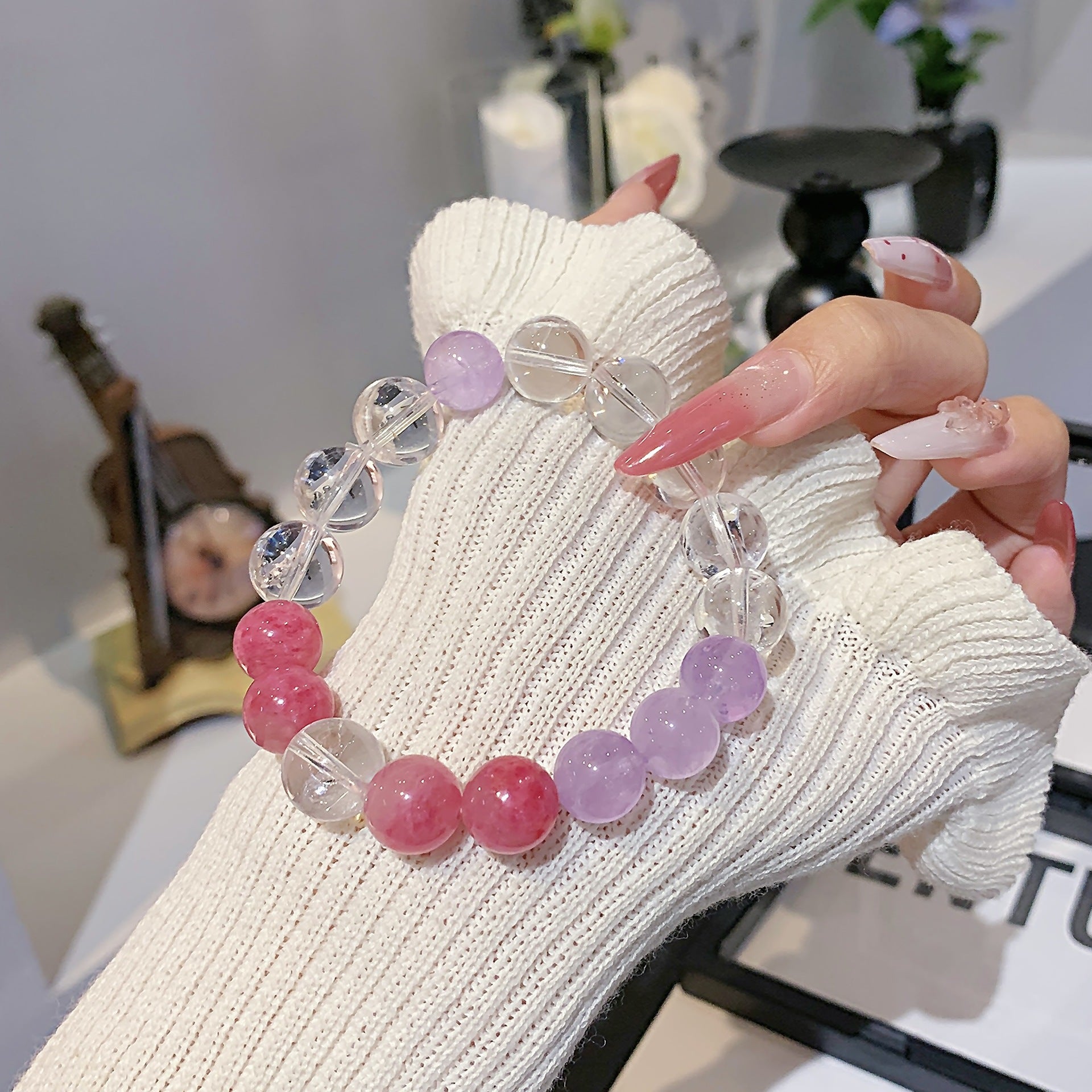 Natural White Crystal Amethyst Bracelet DIY Design Women's Single Circle Fashion Jewelry Gift for Girlfriend or Best Friend Bracelet