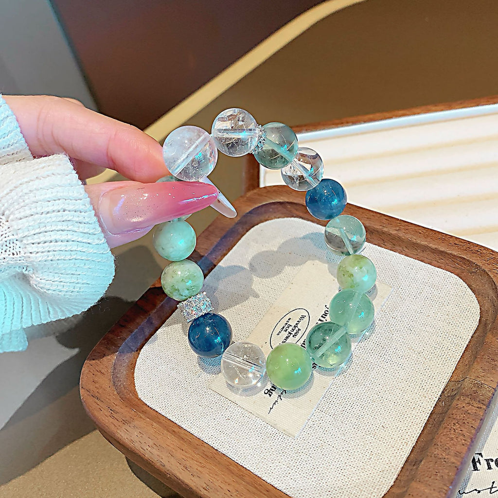 Natural Xiuyan Jade Green Grape Milk Cap Bracelet New Chinese Style Cool Feeling Bracelet for Women Single Loop Xiuyu Natural Crystal Bracelet