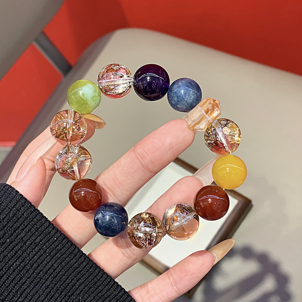 Natural Gold Leaf Explosion Hand Jewelry String Christmas New Year Gift Hand Jewelry Multi-Gemstone Bracelet diy Crystal Bracelet