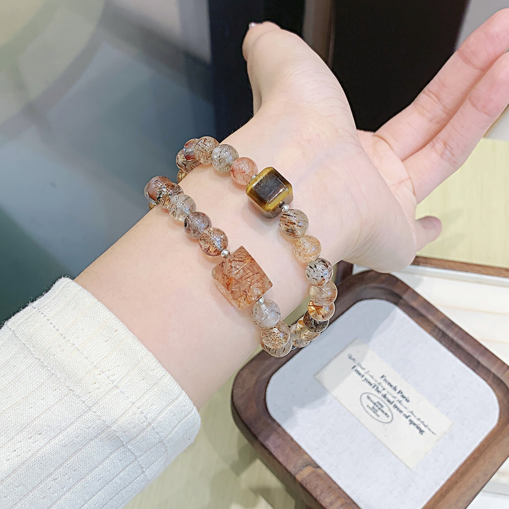 Natural Crystal Black Gold Super Bracelet Original Design Large Particle High-grade Natural Crystal Wholesale Crystal String Double Circle