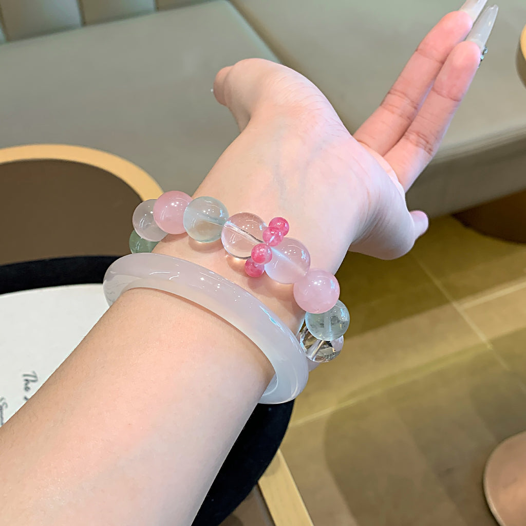 Natural pink crystal paired with white crystal bracelet Original Design Single Circle Bead Bracelet Directly Supplied by Manufacturer Bracelet