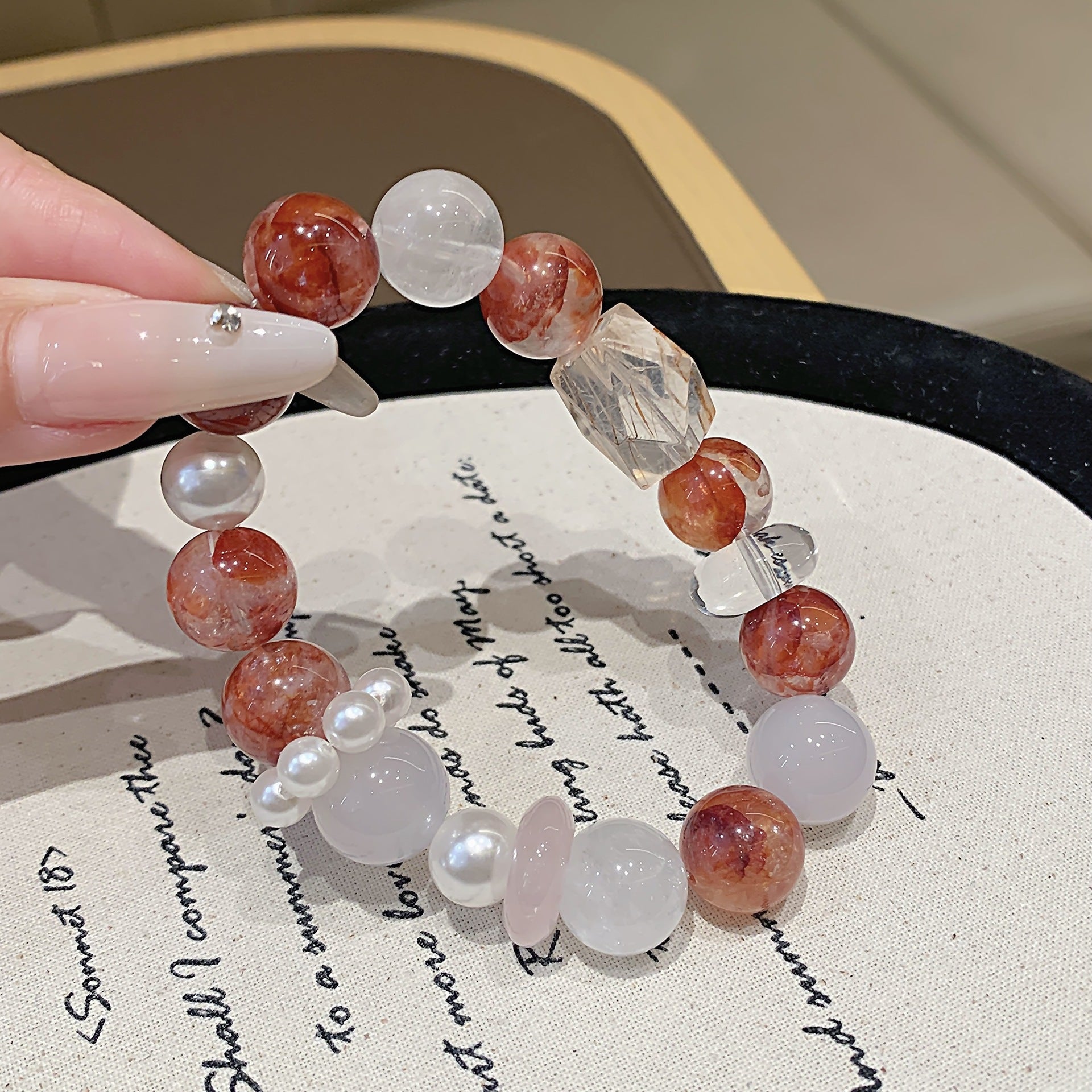 Original Natural Dopamine Crystal Multi-Gemstone Bracelet Light Luxury Versatile New Autumn Hand Accessories Red Gum Flower Bracelet
