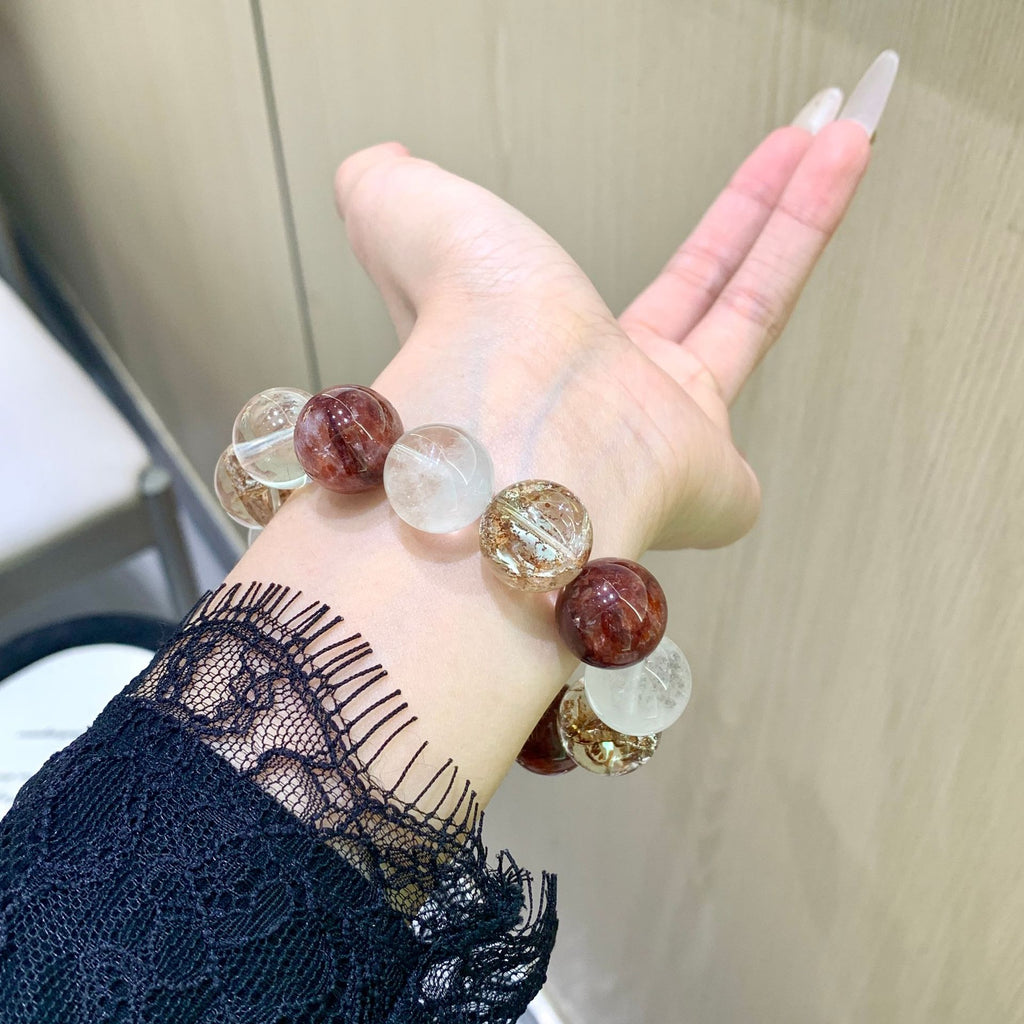 Natural Crystal Bracelet Red Gum Flower Matching White Ghost Bracelet Popular Jewelry Bracelet Red Gum Flower Crystal Bracelet