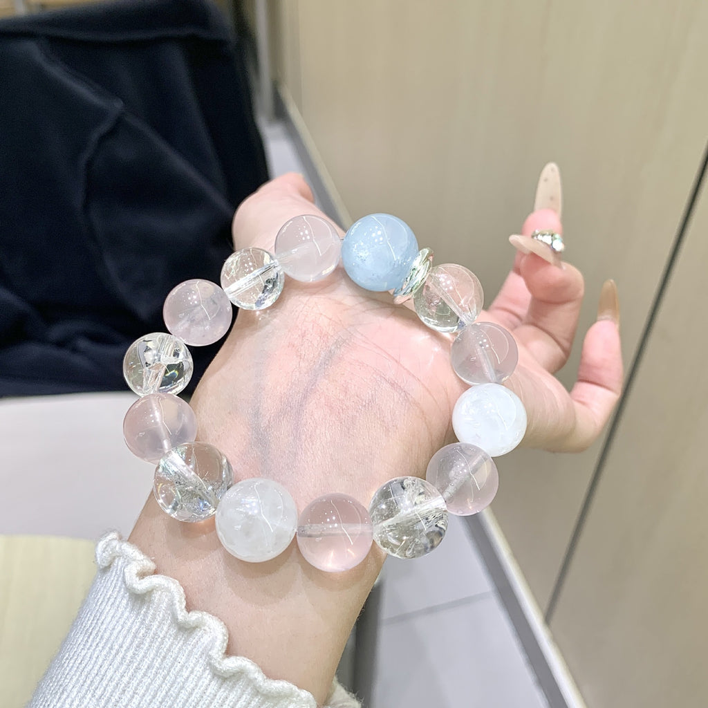 Original Design Natural Starlight Pink Crystal White Crystal Bracelet Bracelet Paired with Aquamarine Top Bead Crystal Bracelet