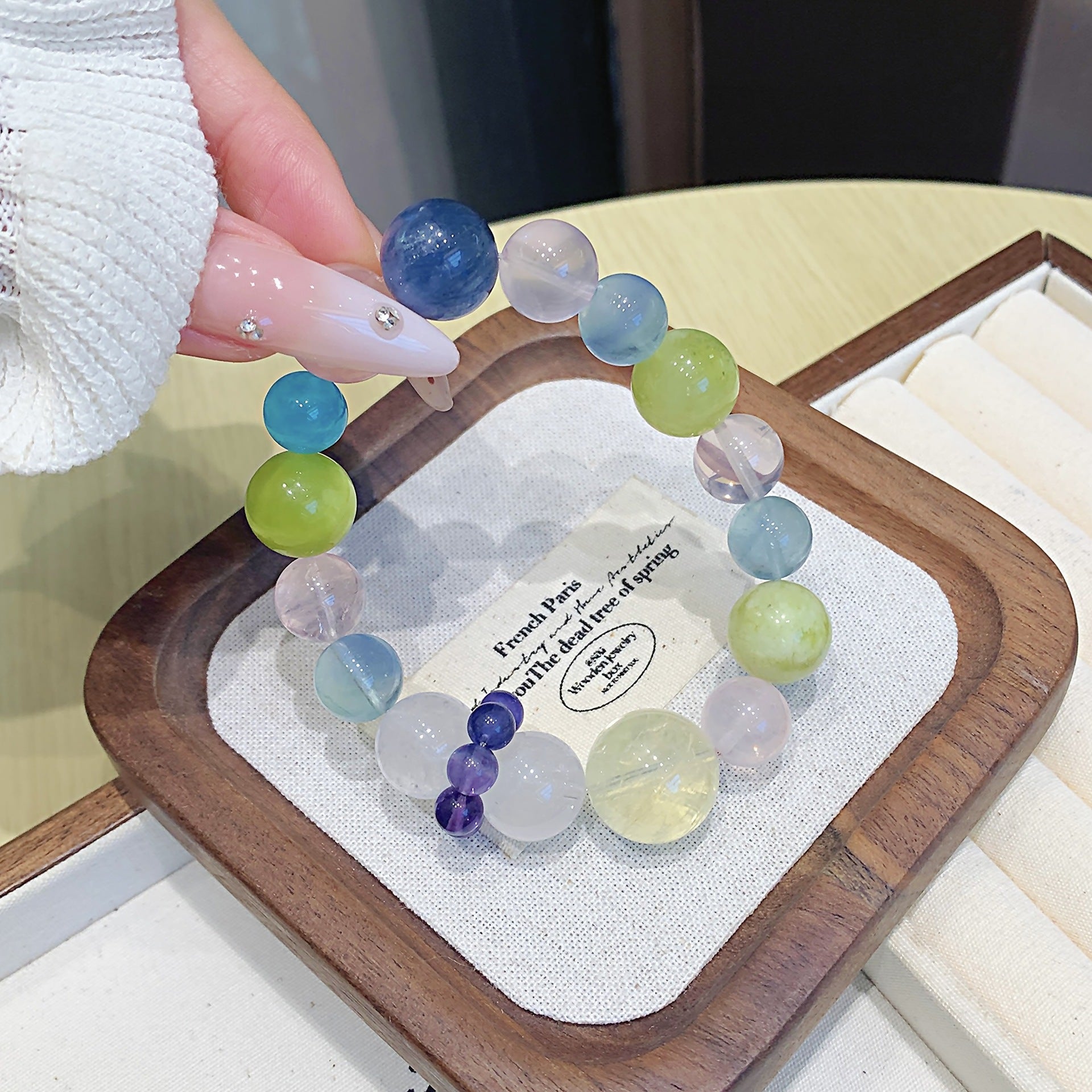 Natural Large Particle Multi-Gemstone Crystal Bracelet Pink Quartz Aquamarine Citrine Multi-Gem Bracelet Wholesale Bracelet Stall