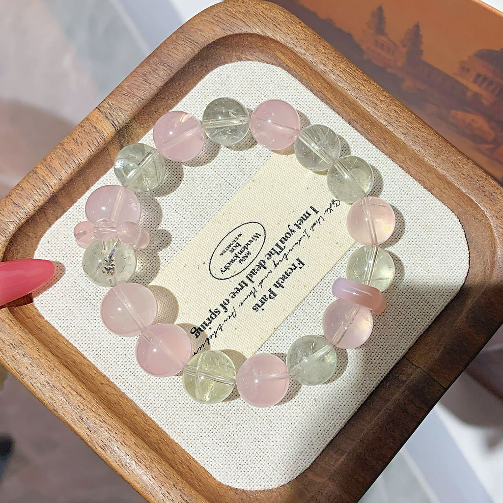 Natural pink crystal paired with white crystal bracelet Rose Glow DIY Single Ring Bracelet Factory Direct Supply Crystal Bracelet