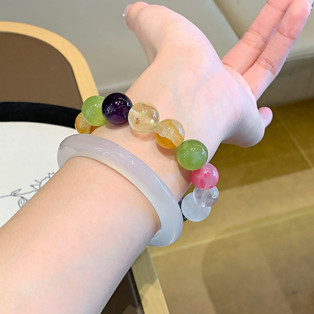 Five Elements Crystal Bracelet Natural Crystal Multi-Gemstone Bracelet Original Design Pink Crystal Lacquer Intangible Cultural Heritage Crystal Bracelet