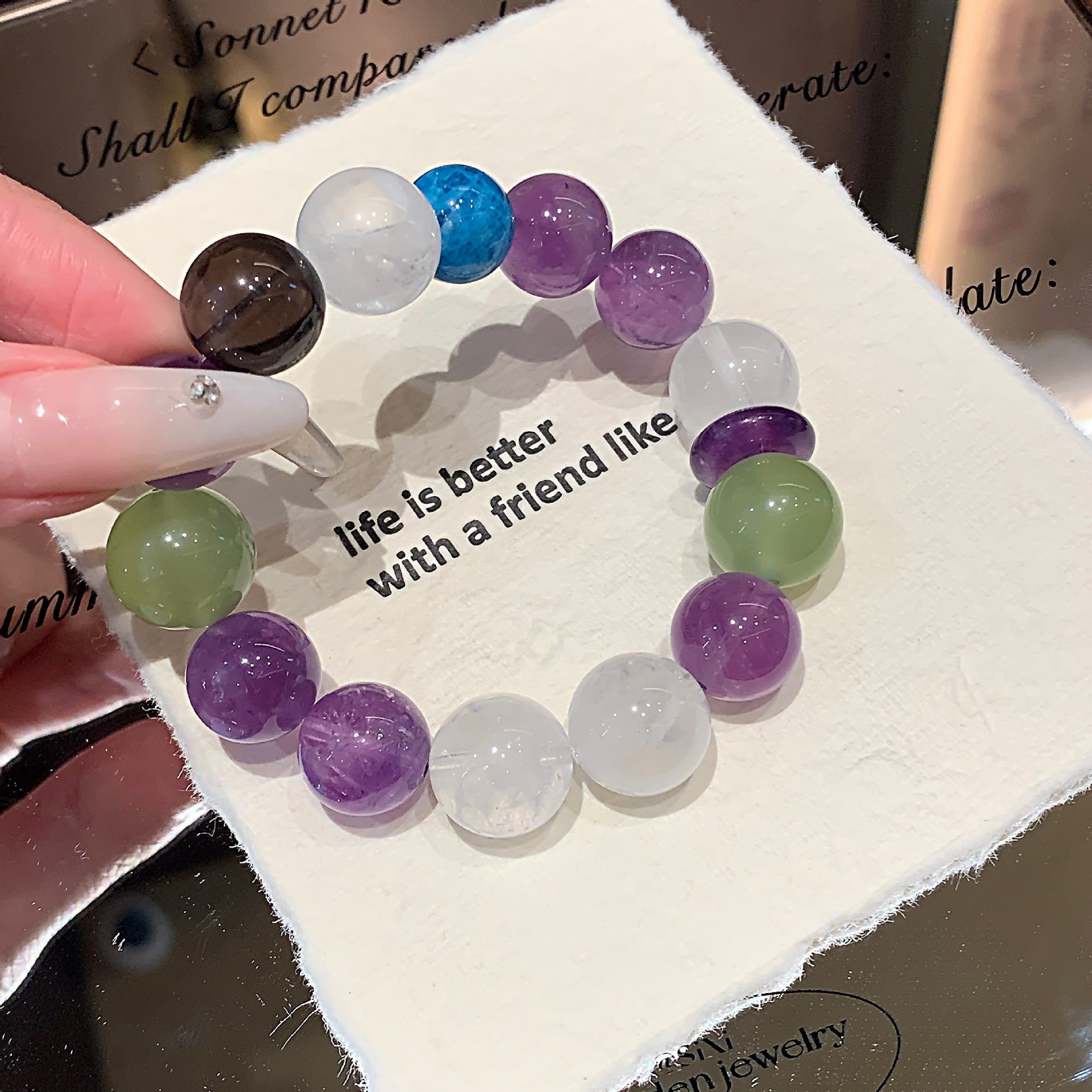 Xiaohongshu Same Style Natural Multi-Gem Amethyst White Phantom Bracelet Snowflake Ghost Bracelet Ornament Crystal Bracelet