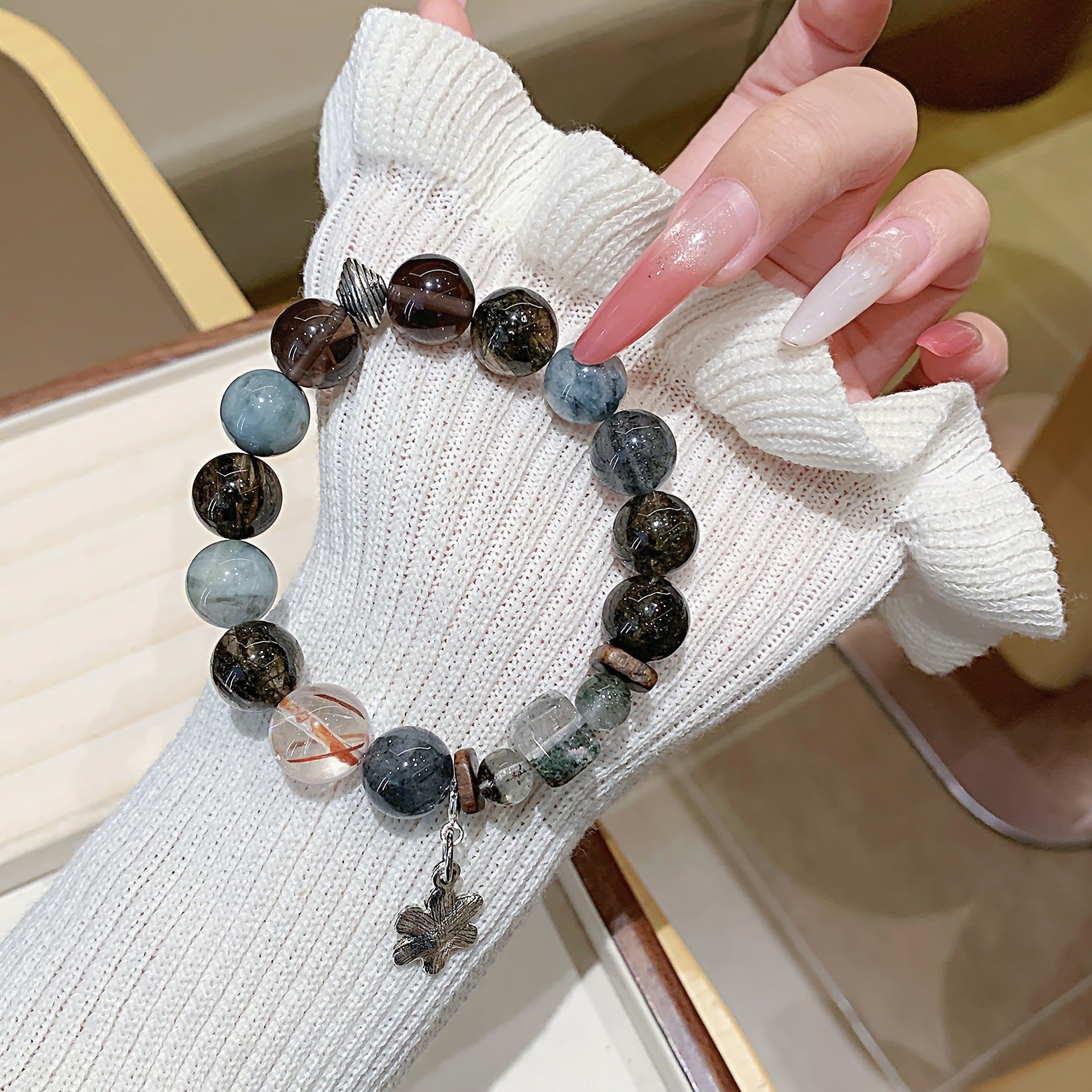 Natural Black Tea Obsidian Bracelet for Women Large Particle Unique Niche Crystal Beads Wholesale Tea Obsidian Crystal Bracelet