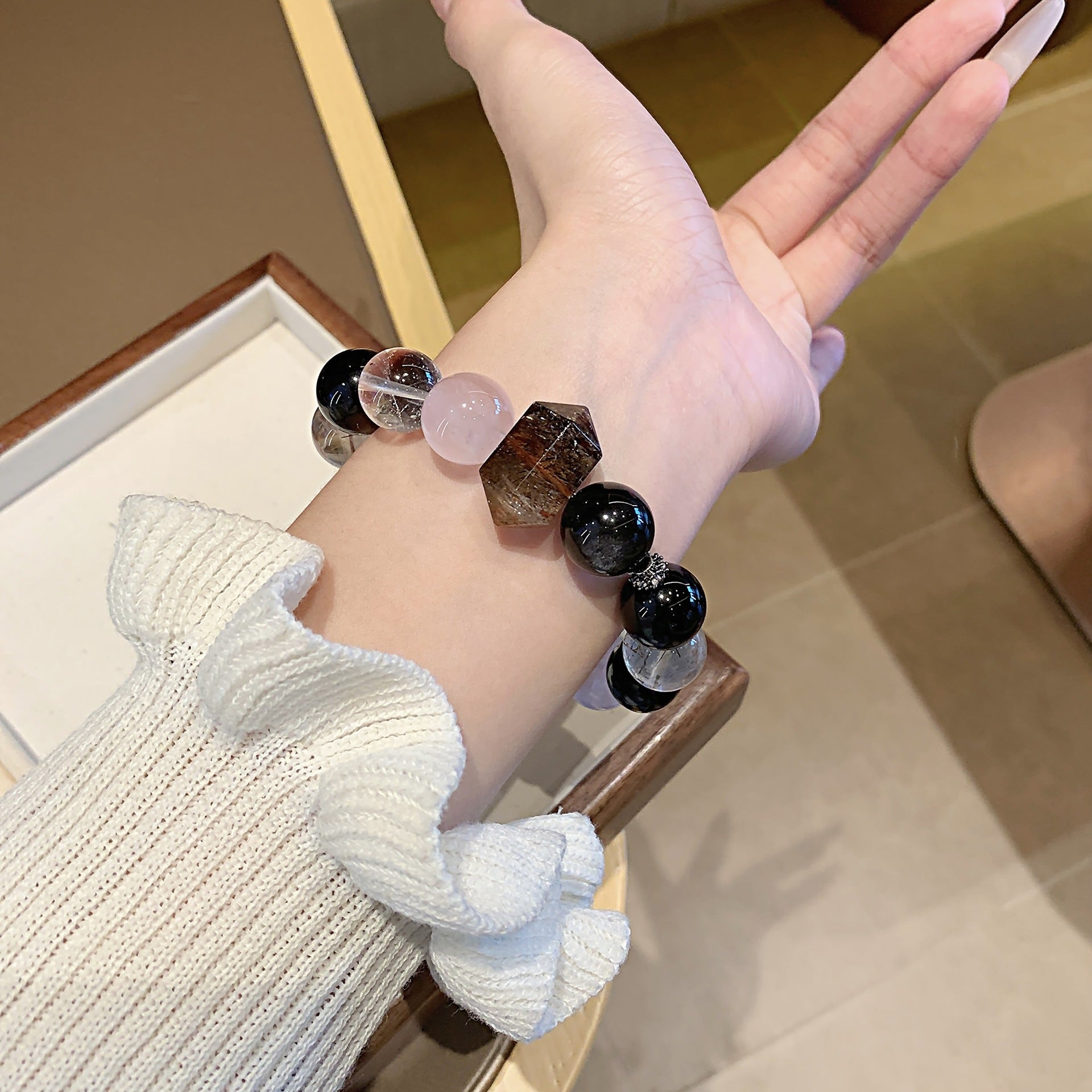 Natural Rose Quartz Jewelry Bracelet Original Design High-end Light Luxury Bracelet diy Natural Multi-Gemstone Crystal Bracelet