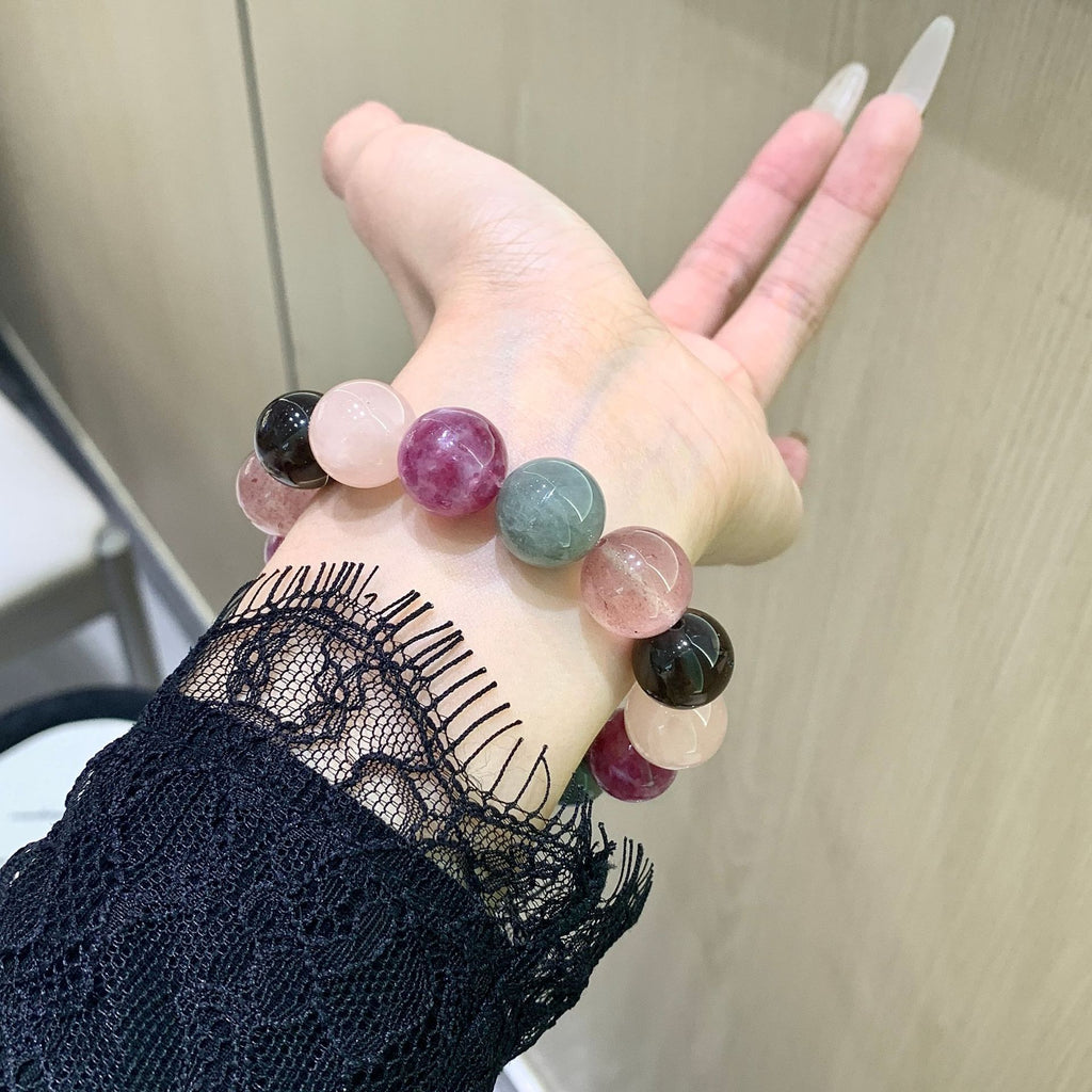 Gentle Pink Series DaZuobao Natural Pink Crystal Bracelet Large Strawberry Crystal Tea Obsidian Women's Jewelry String