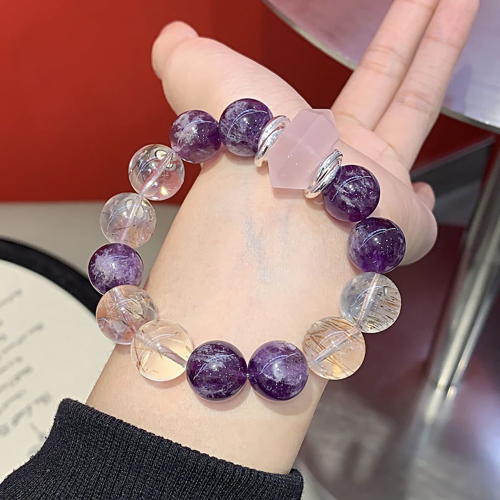 Nine Purple Fire Bracelet Natural Amethyst Bracelet Chinese Style Beaded Bracelet Xiaohongshu Live Streaming Style Black Gold Super Seven Bracelet