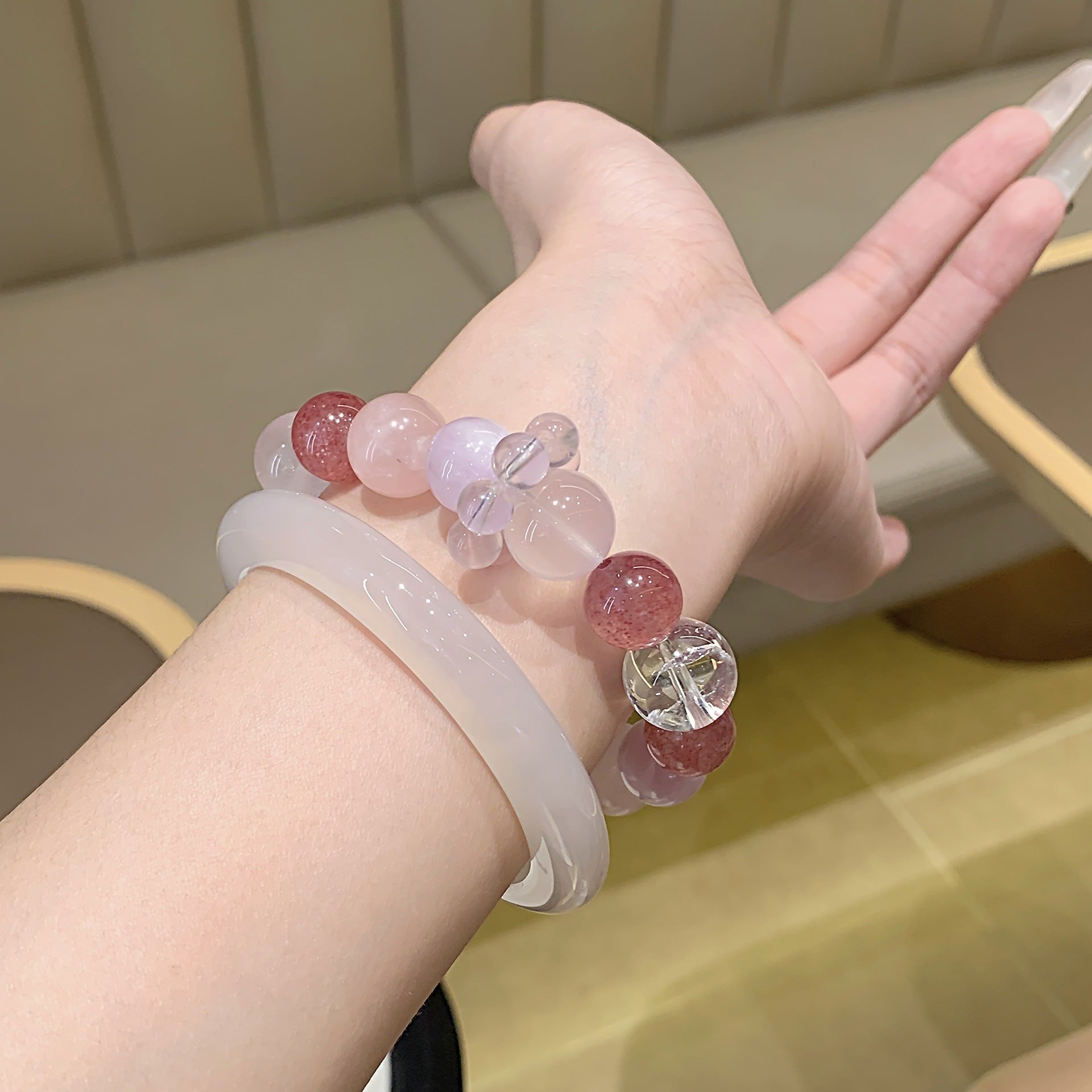 Fresh Style Multi-Color Bead Bracelet Niche Simple Design Fashion Versatile Bracelet Natural Rose Quartz Bracelet Wholesale