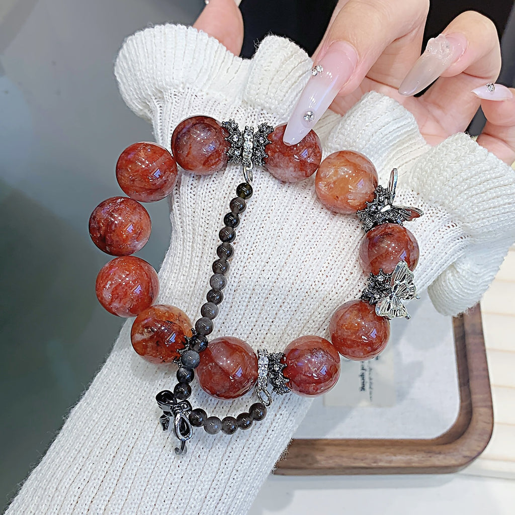 Natural Red Gum Flower Crystal Bracelet Butterfly Accessories Natural Crystal Hot-Selling Bracelet Jewelry Crystal Bracelet Jewelry