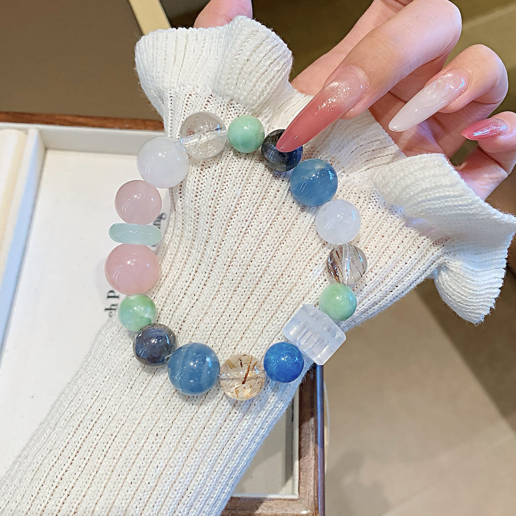 Natural Rose Quartz Jewelry Bracelet Niche Design Pink Quartz Bracelet Fashionable Women's Style Natural Multi-Gemstone Crystal Bracelet