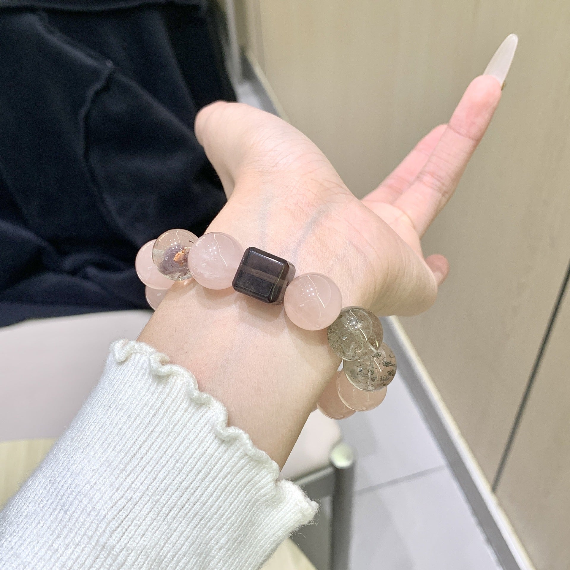 Natural Pink Crystal Bracelet Fresh Sweet White Crystal Pink Crystal Multi-Gem Bracelet Fresh Female Zhu Zhu Same Style Xiaohongshu