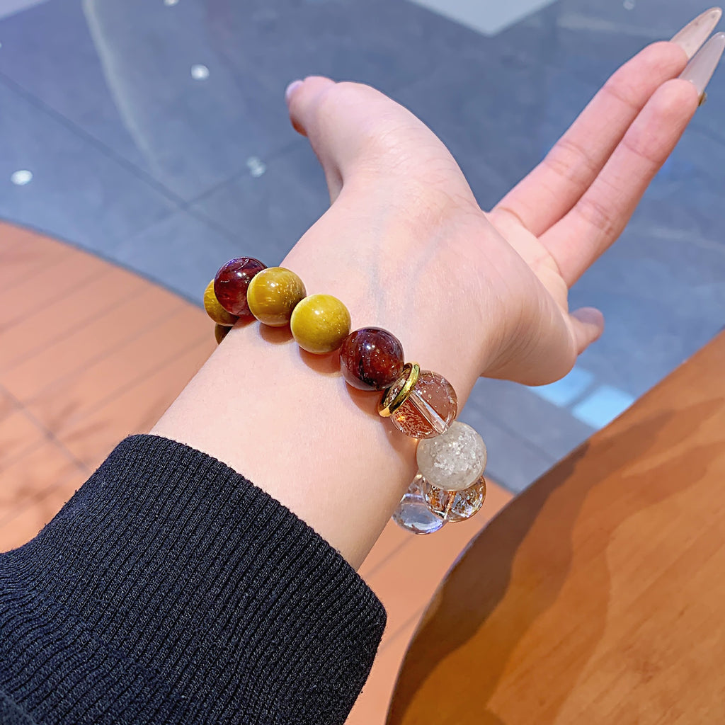 Gold Foil Explosion Series Crystal Hand Jewelry String Fashionable High-End Bracelet Original Design Red Gum Flower Crystal Bracelet