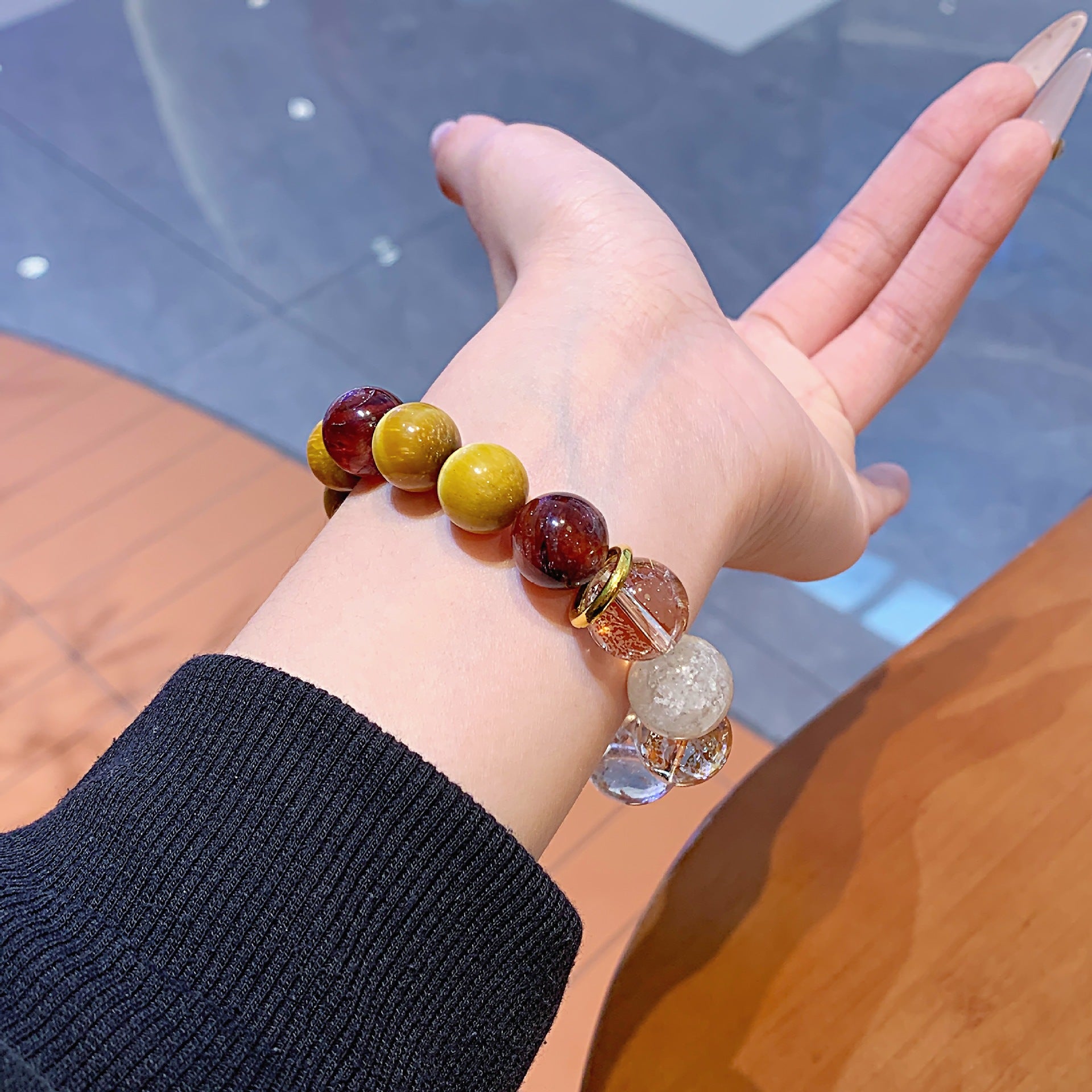 Gold Foil Explosion Series Crystal Hand Jewelry String Fashionable High-End Bracelet Original Design Red Gum Flower Crystal Bracelet