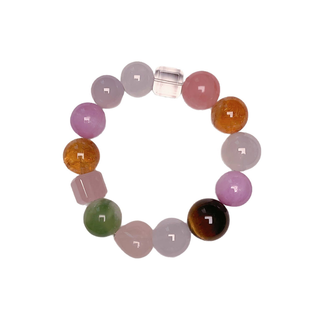 Natural Rainbow Multi-Gemstone Crystal Bracelet White Ghost Xiuyan Jade Yellow Crystal Pink Crystal Amethyst Bracelet Crystal Bracelet