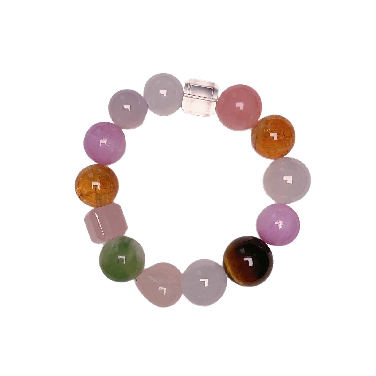 Natural Rainbow Multi-Gemstone Crystal Bracelet White Ghost Xiuyan Jade Yellow Crystal Pink Crystal Amethyst Bracelet Crystal Bracelet