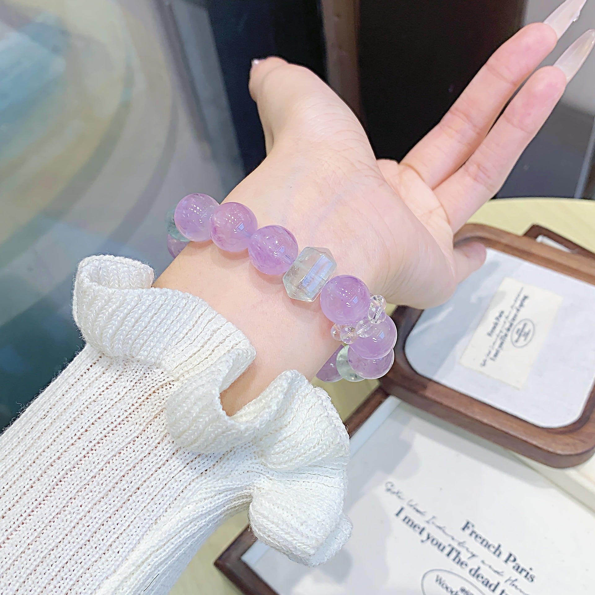 Natural Amethyst Single Strand Bracelet Purple Aura Surrounding Beaded Bracelet Natural Crystal Bracelet Popular Jewelry Bracelet