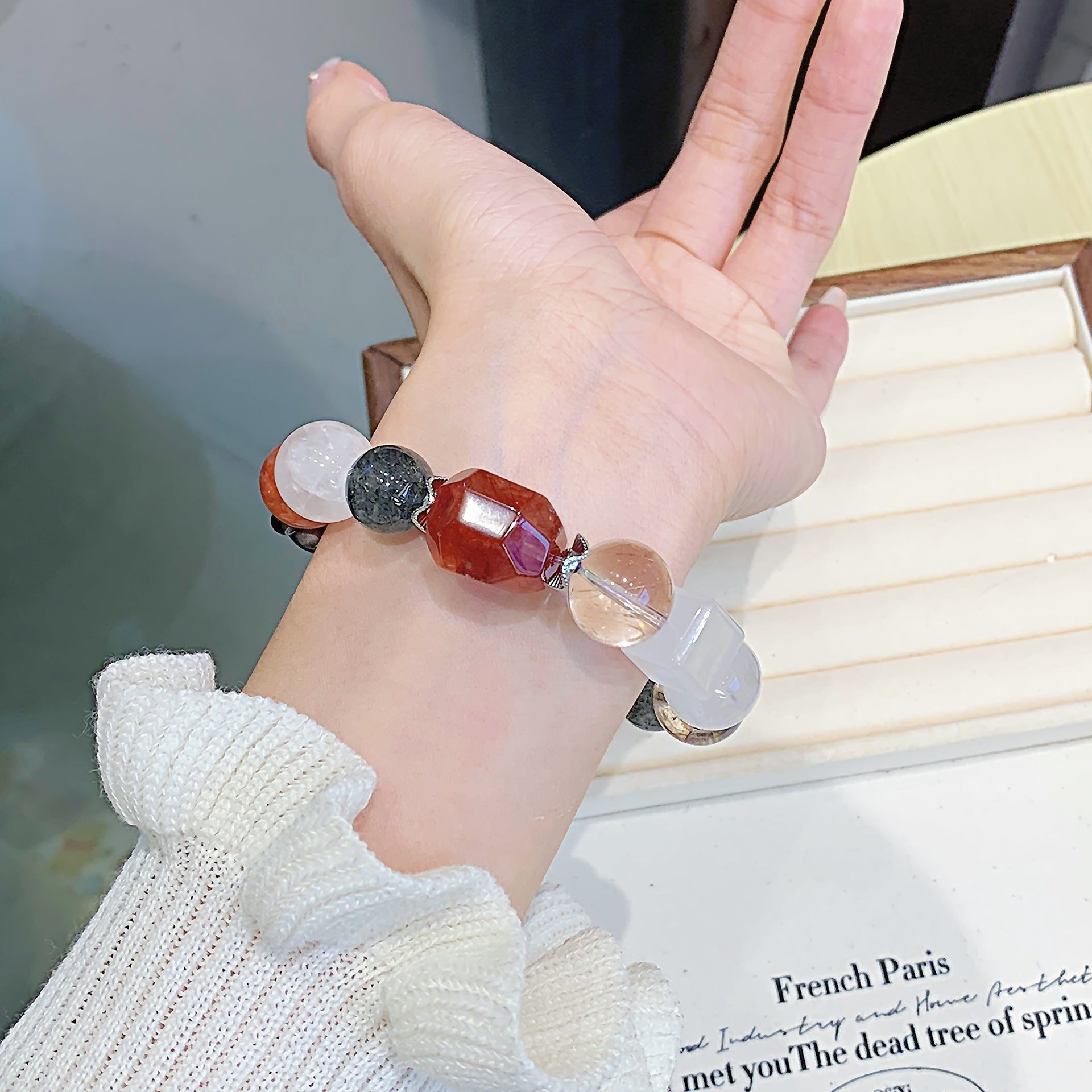 Red Gum Flower Crystal Bracelet Natural Crystal Hot-Selling Hand Jewelry Wholesale Cross-border Exclusive Bracelet Crystal Bracelet diy