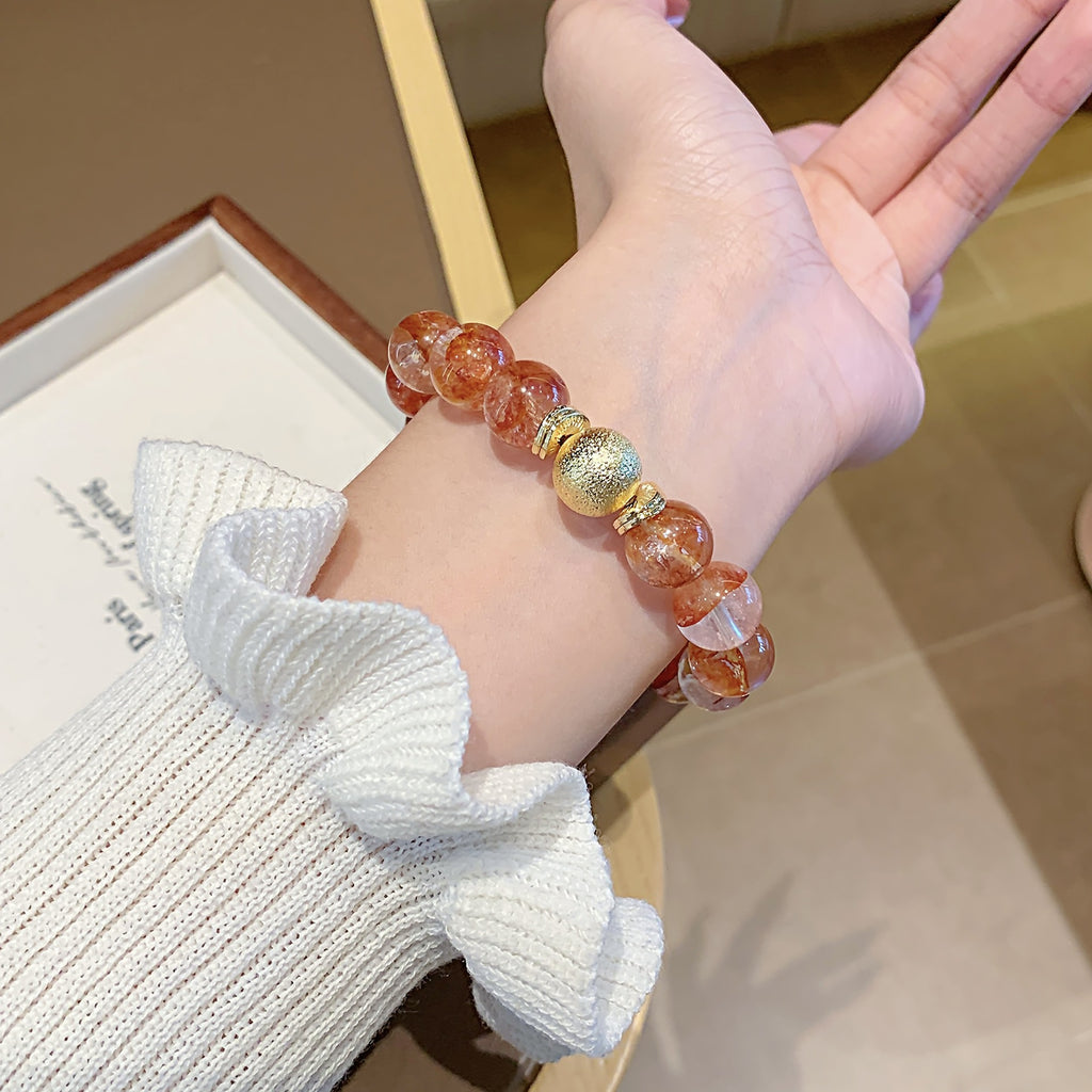 Natural Red Gum Flower Crystal Bracelet Women's Single Circle Fashion Original Design Bracelet Unique Design Crystal Bracelet