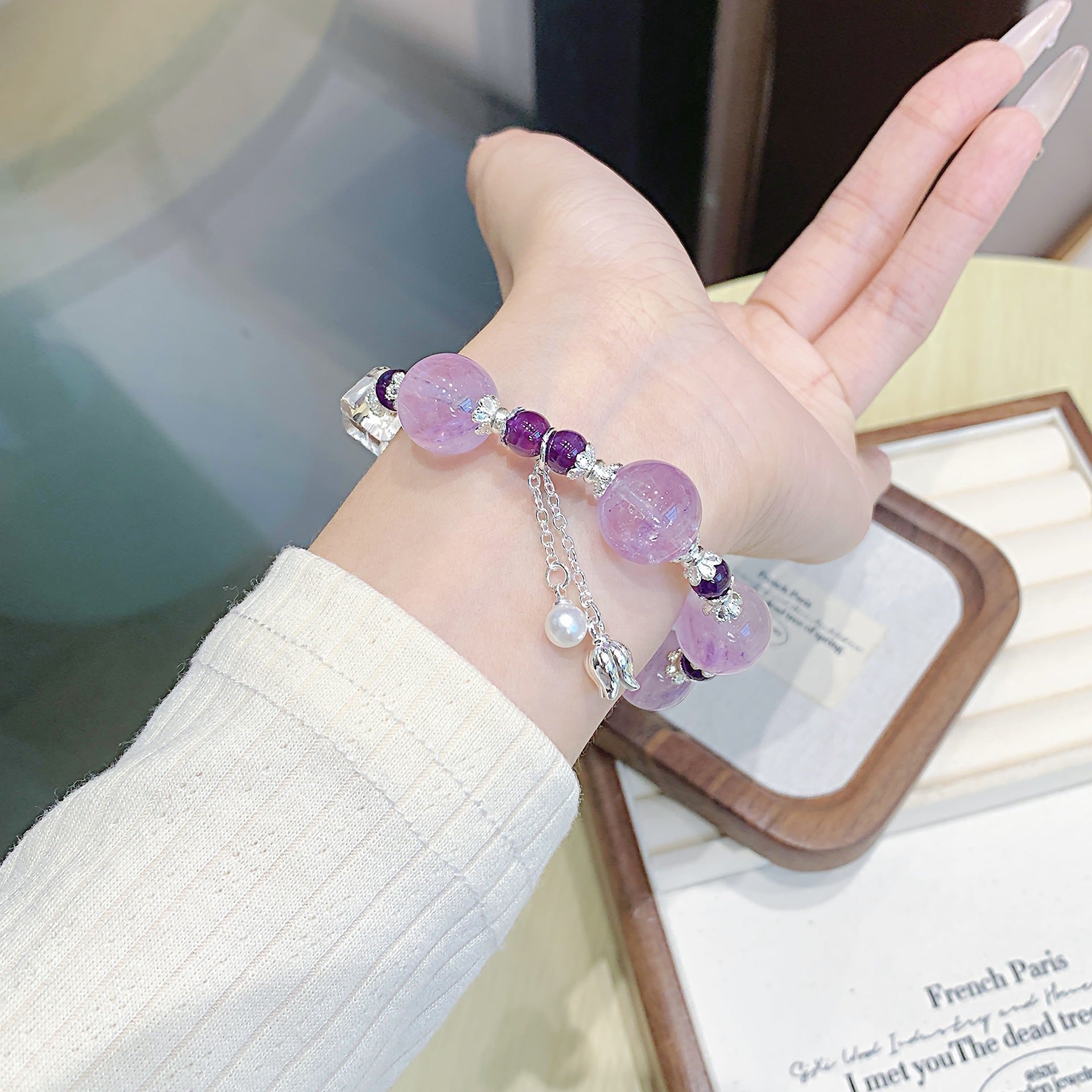 Xiaohongshu Same Style Amethyst Design Bracelet Natural Crystal Cultural Creative Bracelet Gift Crystal Bracelet