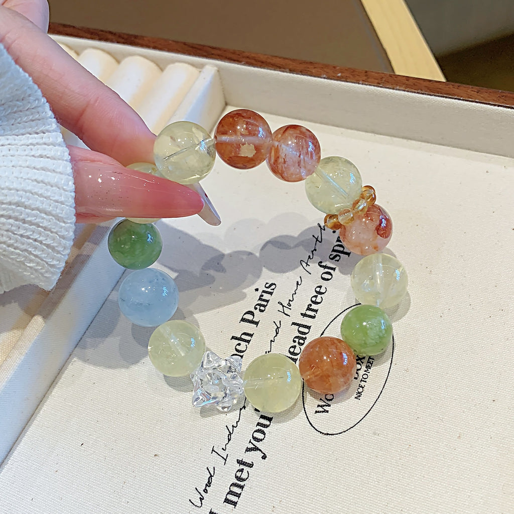 Original Natural Exquisite Multi-Gemstone Crystal Bracelet Dopamine Lemon Crystal Bracelet Niche Light Luxury Design Crystal Beads