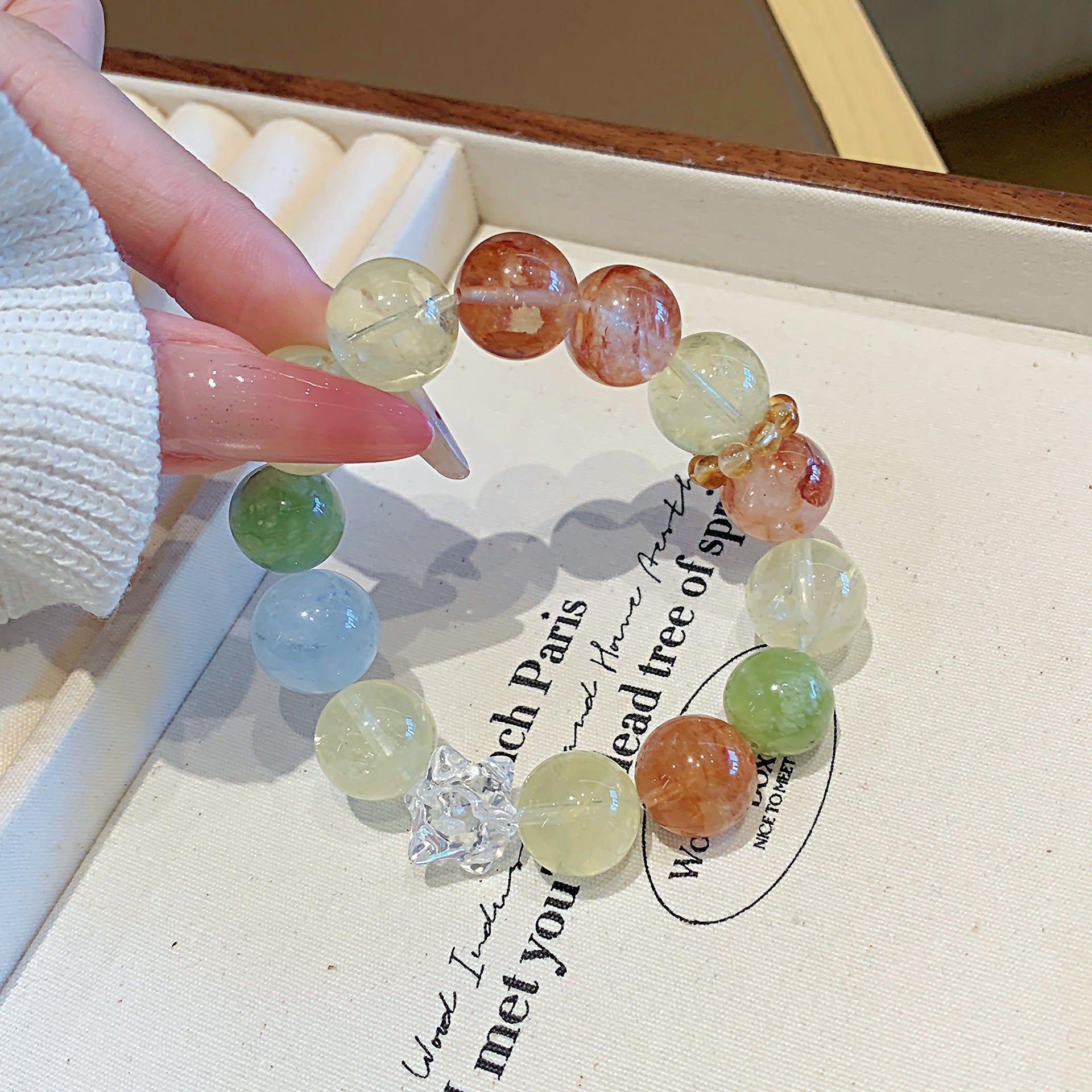 Original Natural Exquisite Multi-Gemstone Crystal Bracelet Dopamine Lemon Crystal Bracelet Niche Light Luxury Design Crystal Beads