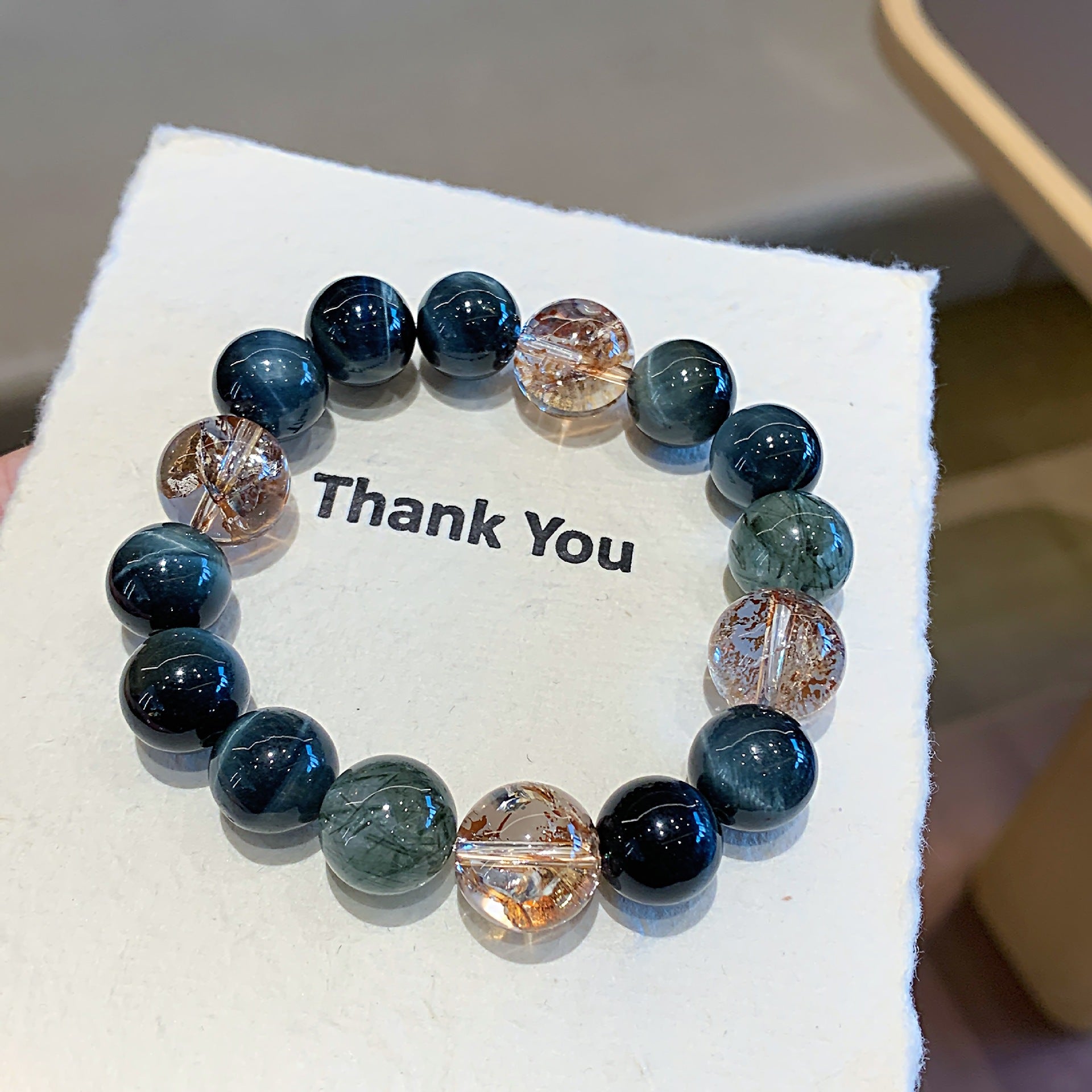 Natural Gold Leaf Explosion Bracelet Devil Silver Hair Black Silver Obsidian Multi-Gem Wealth-Attracting Gift Gold Foil Explosion Bracelet