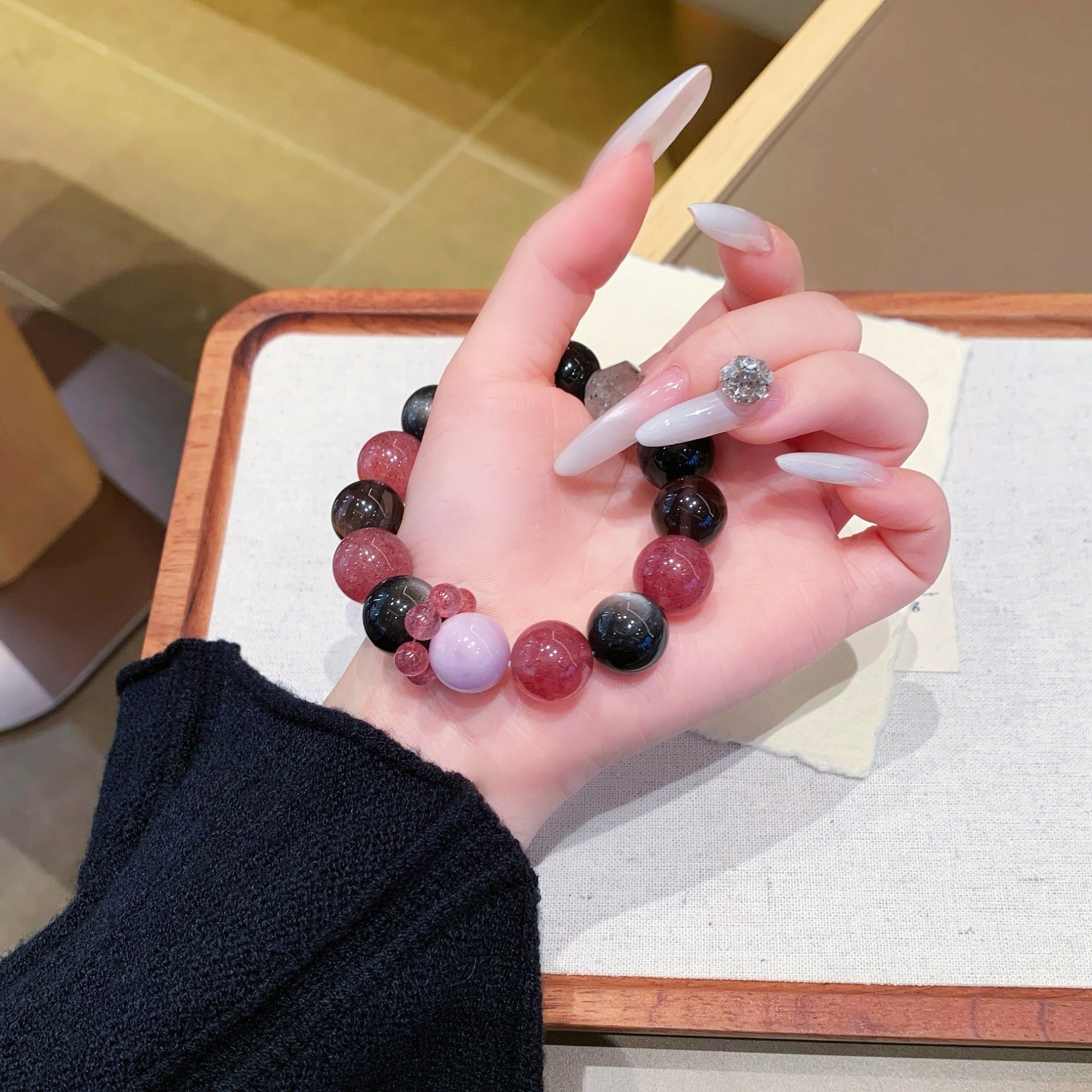 Silver Obsidian Crystal Bracelet Women's Glass Bead Gold Tiger Eye Stone Bracelet New Chinese Style High-Value Versatile Beaded