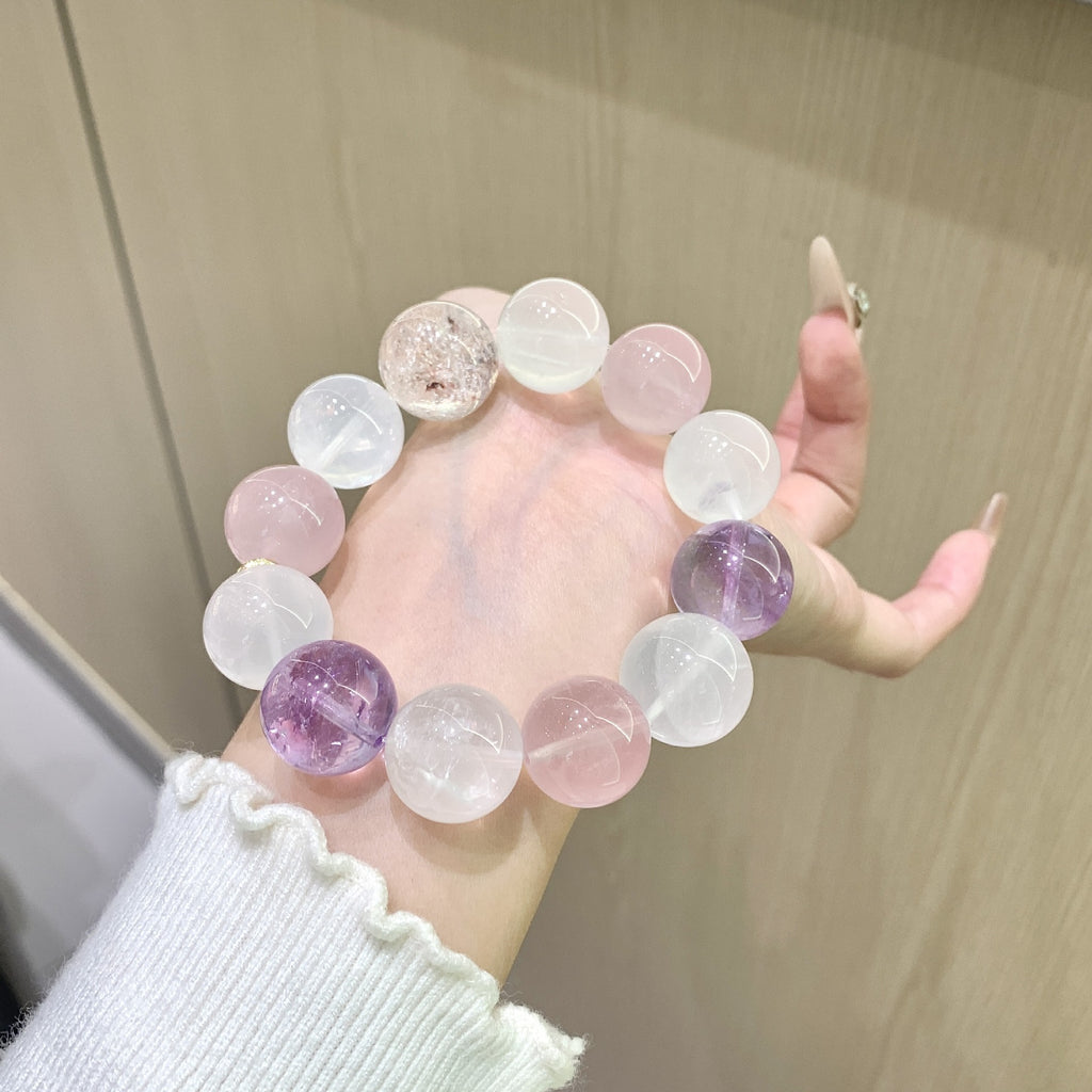 Natural White Phantom Crystal Bracelet Simple Niche Design New Pink Quartz Bracelet Jewelry Multi-Gemstone Crystal Bracelet