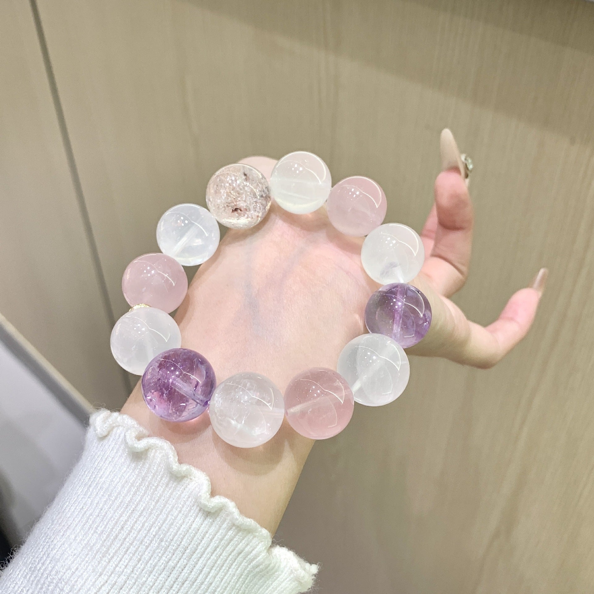 Natural White Phantom Crystal Bracelet Simple Niche Design New Pink Quartz Bracelet Jewelry Multi-Gemstone Crystal Bracelet