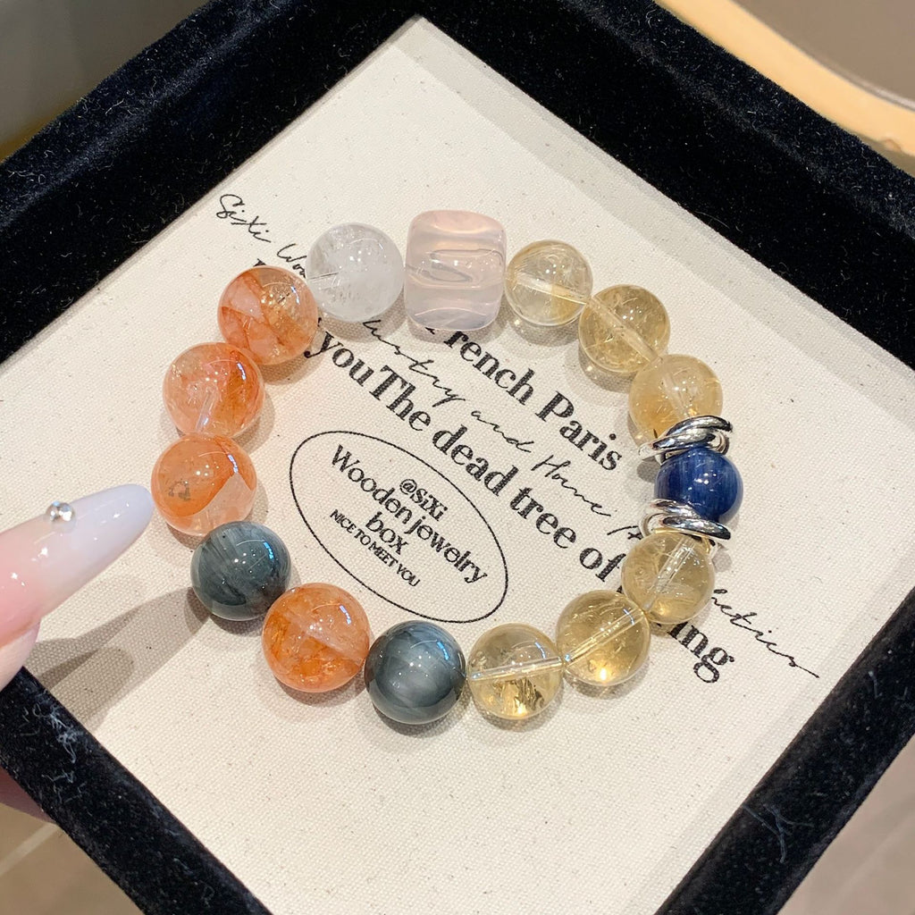 Dopamine Candy Color Duobao Crystal Bracelet Original Design Red Gum Flower Hand Jewelry String Natural Crystal Hand