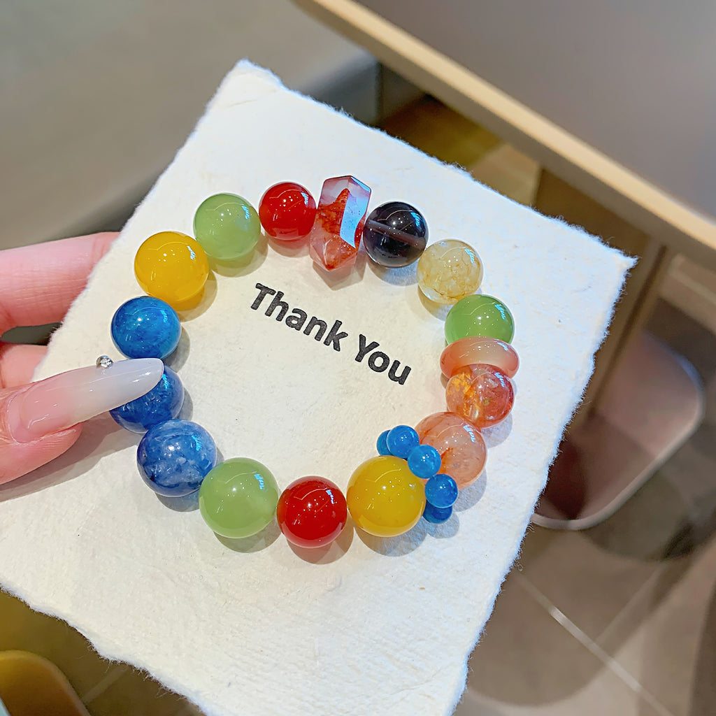 Natural Crystal Multi-Gem Bracelet Bafanglaicai Autumn and Winter Series Blue Kyanite Tea Crystal Black Gold Super Seven Red Glue Flower Bracelet