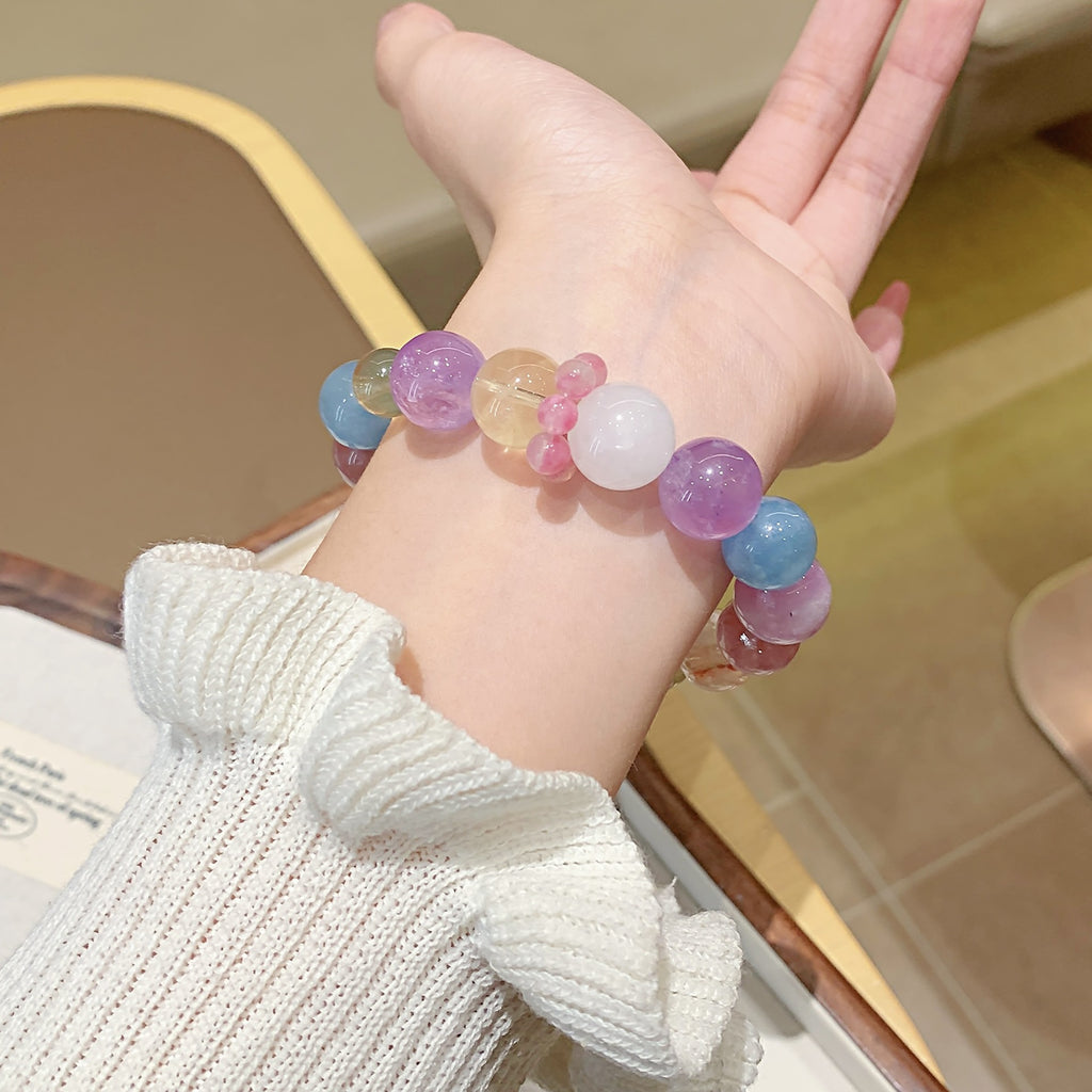 Colorful Candy Natural Multi-Gemstone Bracelet for Women Amethyst Bracelet Lucky Fortune Hand Jewelry Original Design Bracelet