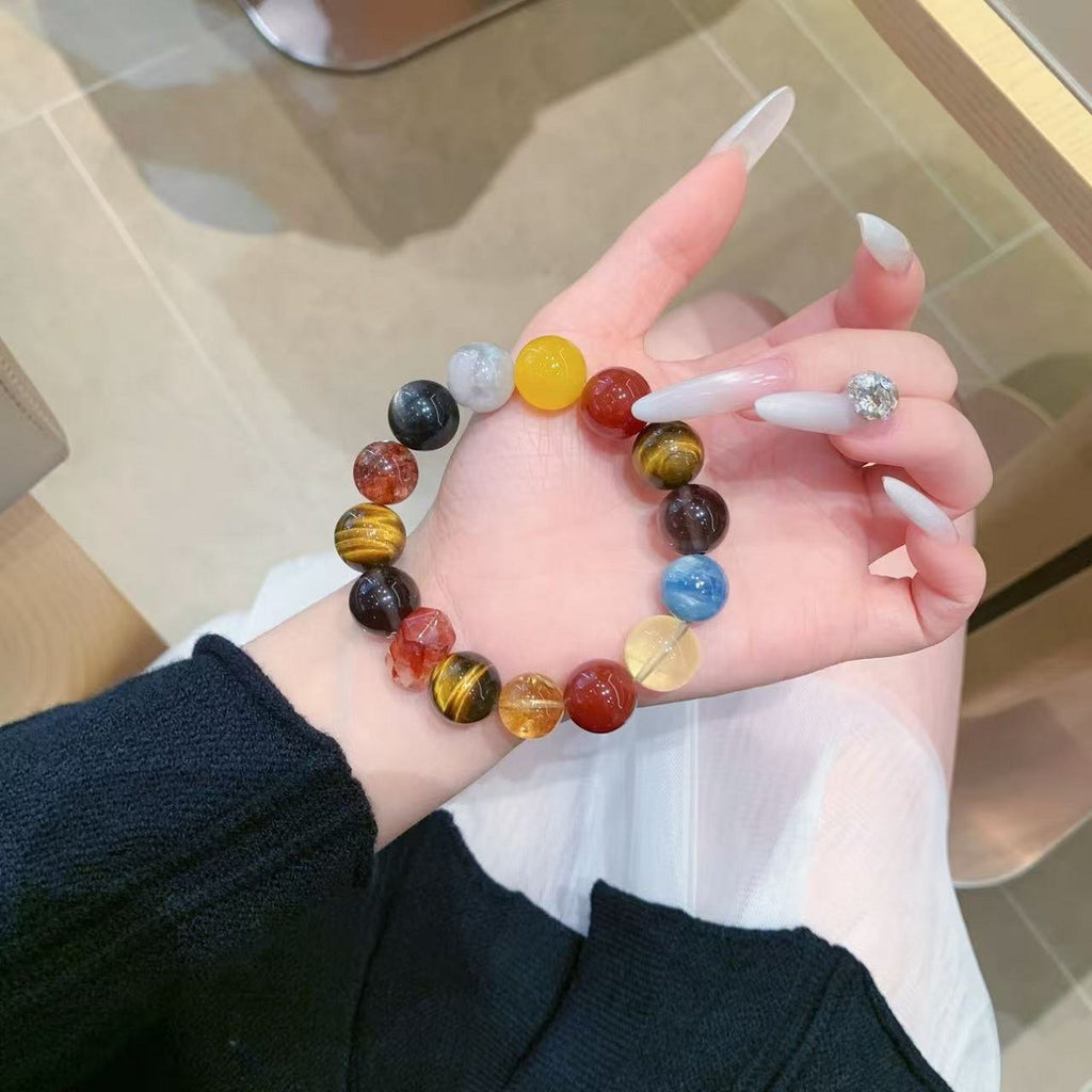 Five Elements Crystal Bracelet Natural Crystal Multi-Gemstone Bracelet Original Design Tiger Eye Lacquer Intangible Cultural Heritage Crystal Bracelet