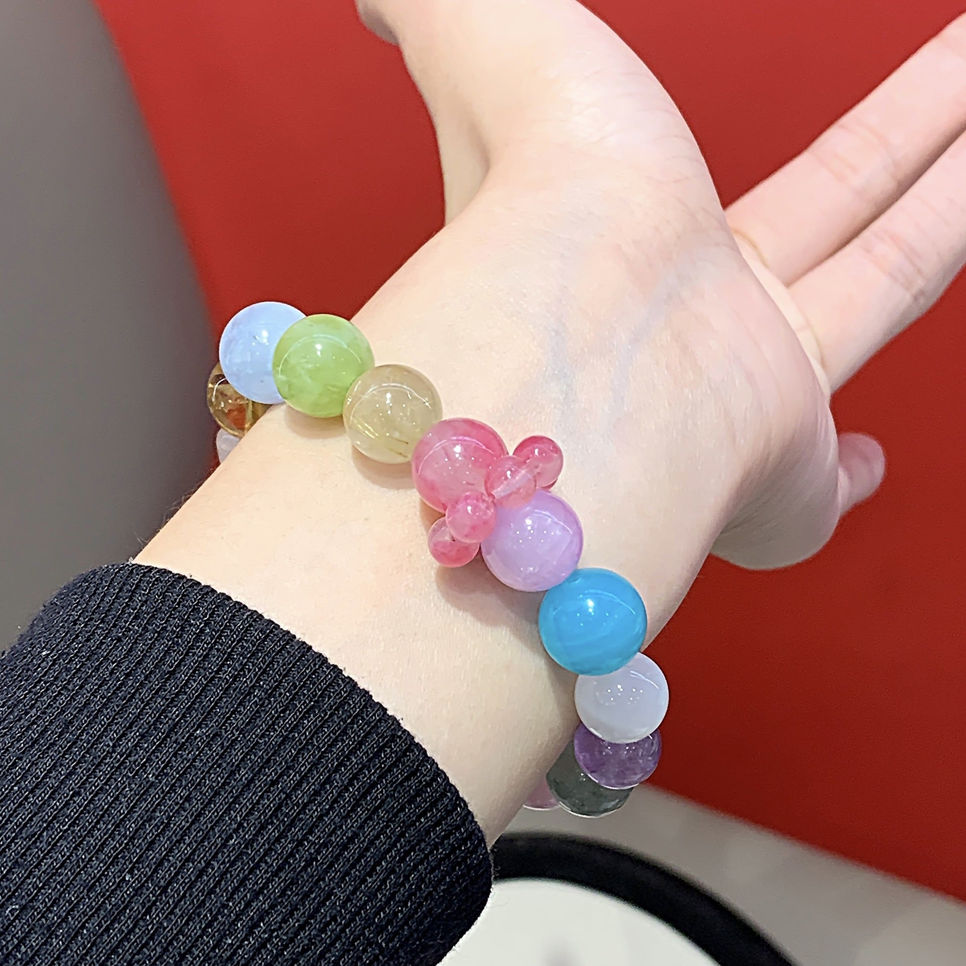 Natural Multi-Gemstone Crystal Bracelet Rose Quartz Crystal Bracelet diy Original Niche Design Pink Crystal Bracelet Crystal